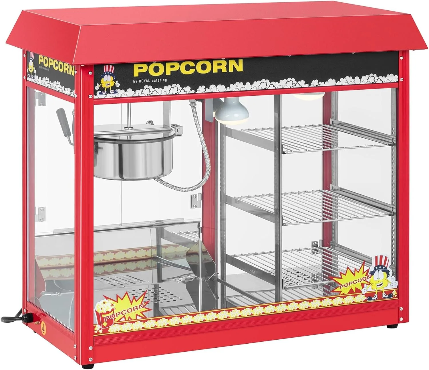 Royal Catering Popcornmaschine mit beheizter Auslage Retro-Design in Rot 1820 W 5 kg/h beleuchteter Innenraum entnehmbarer Topf mit Antihaftbeschichtung Popcornmaker Popcornautomat Popcorngerät