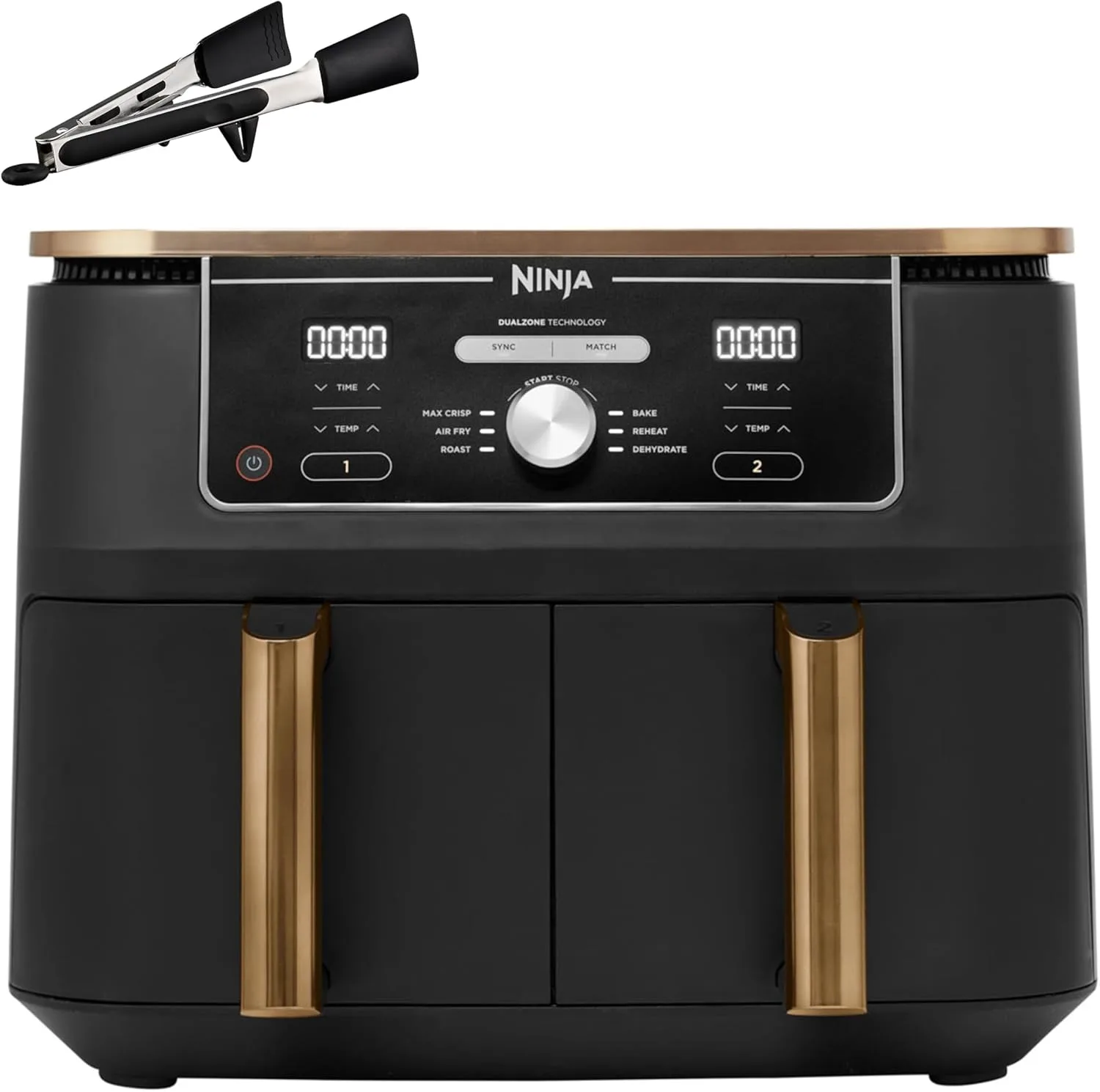 Ninja Foodi MAX Dual Zone Heißluftfritteuse [AF400EUCP] Amazon Exclusive, ‎2470 Watt , 9,5 L, 2 Heißluft-Frittierfächer, 6 Funktionen, 27 x 41.5 x 32.5 cm, Kupfer/Schwarz