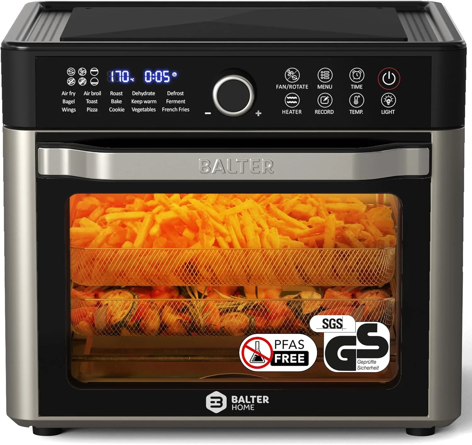 Balter Heißluftfritteuse XXL 22L Airfryer, 200 Programme, 40°-230°, Dörrautomat, 16 in 1 heissluftfritteuse, friteuse ohne Öl, Minibackofen, Rezeptbuch, 1800W