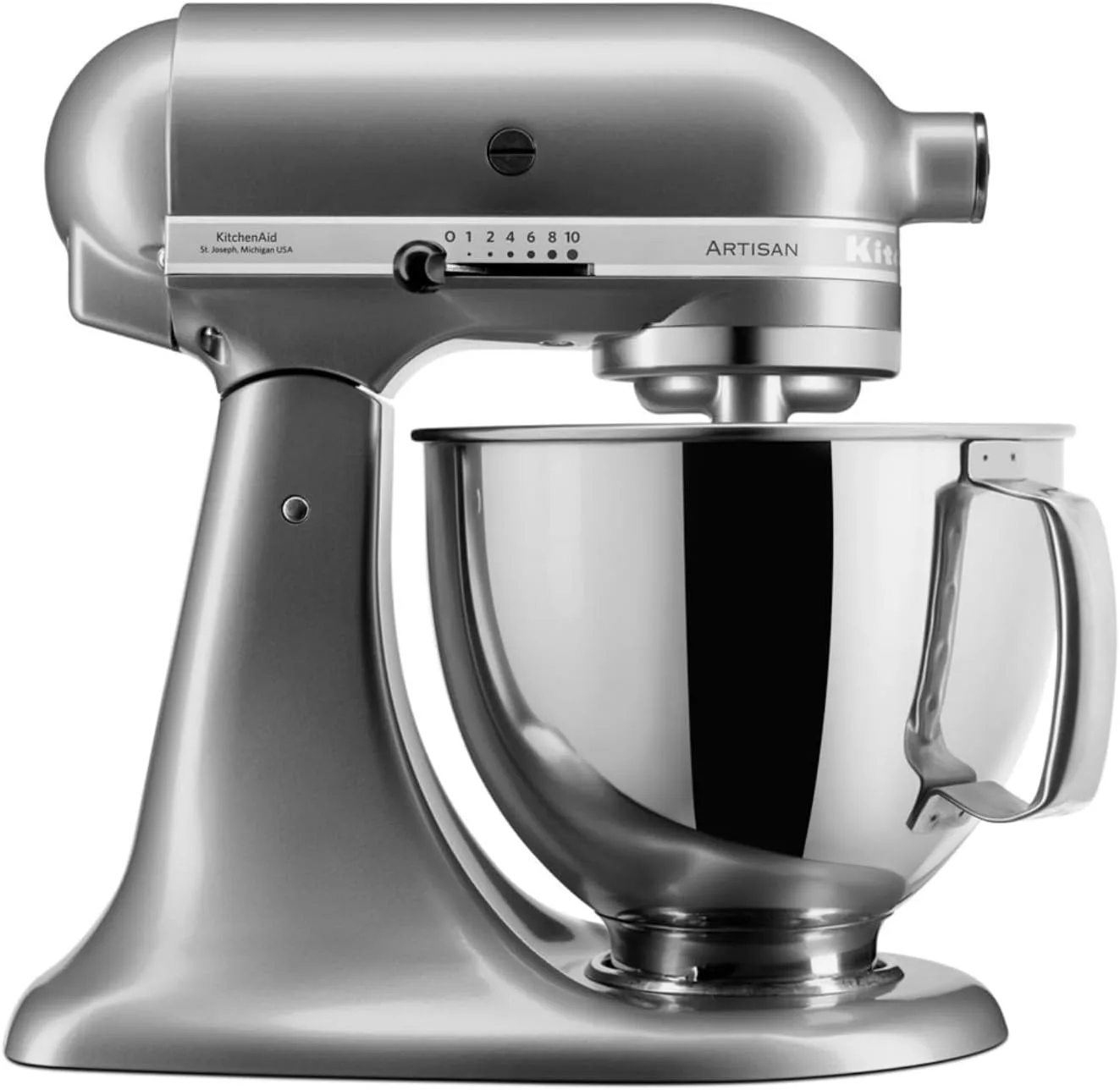 KitchenAid Küchenmaschine - Artisan - Kippbarem Food Processor - Teigknetmaschine mit 5 Zubehör - 2 Schüsseln aus Edelstahl - 4.8 L - Kontur silber