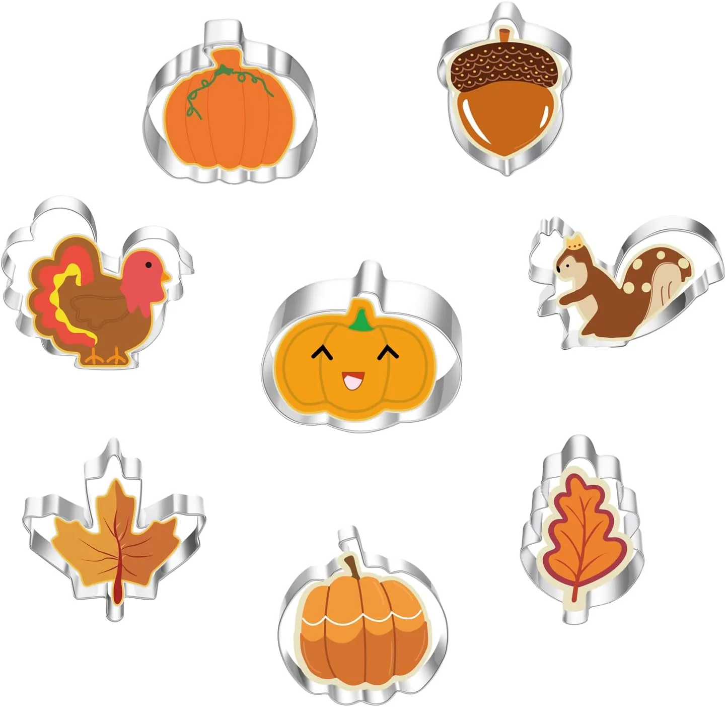 Febbya Herbst Ausstechformen Set,8 Edelstahl Keksausstecher für Thanksgiving & Halloween (Eichhörnchen, Kürbis, Ahornblatt) - Backformen Set für Kekse, DIY Deko & Backen mit Kindern