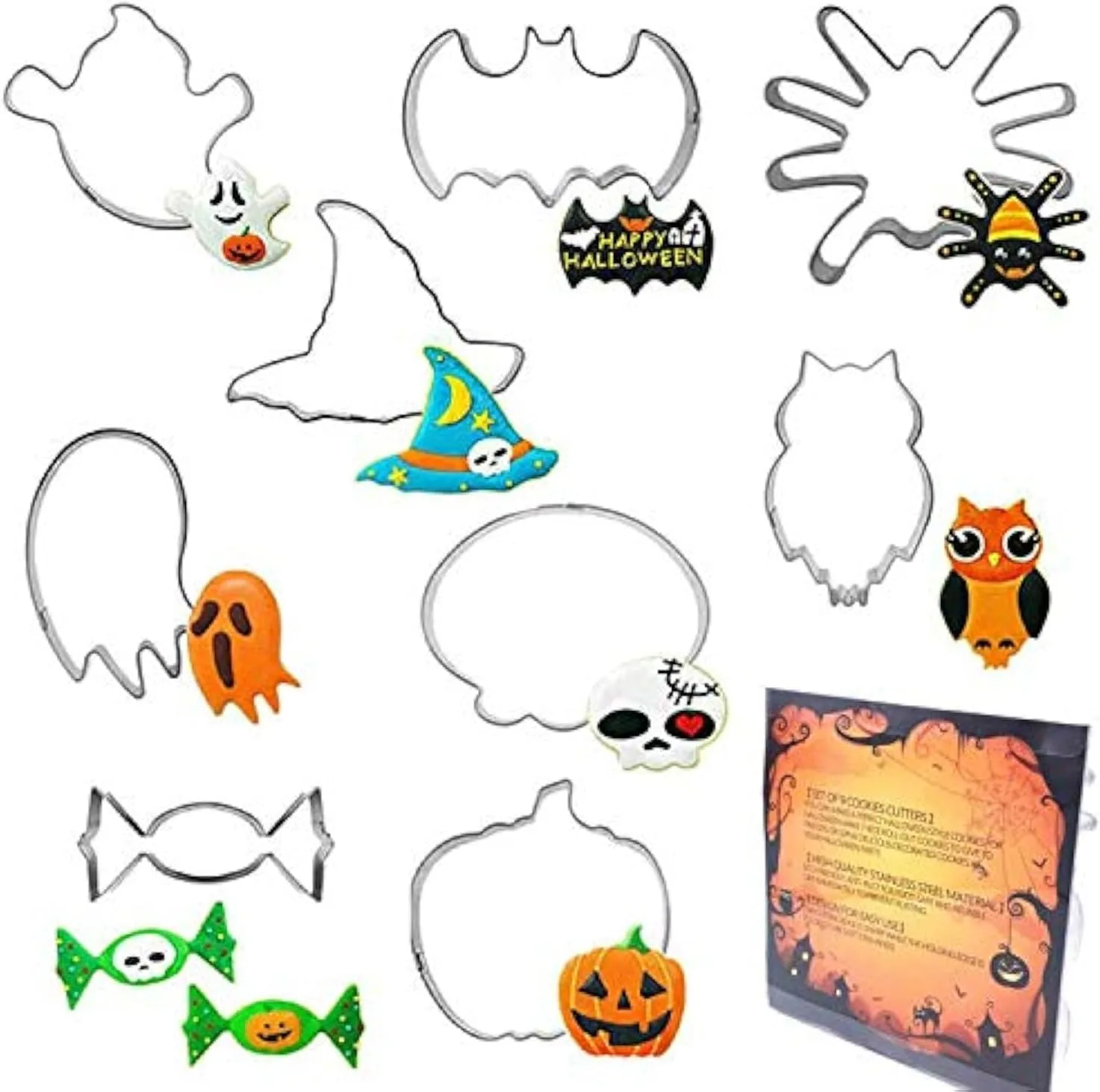 QinGuang 9pcs Edelstahl Halloween Ausstecher Ausstechform Keksausstecher Kürbis/Hexenhut/Geist Halloweenkekse
