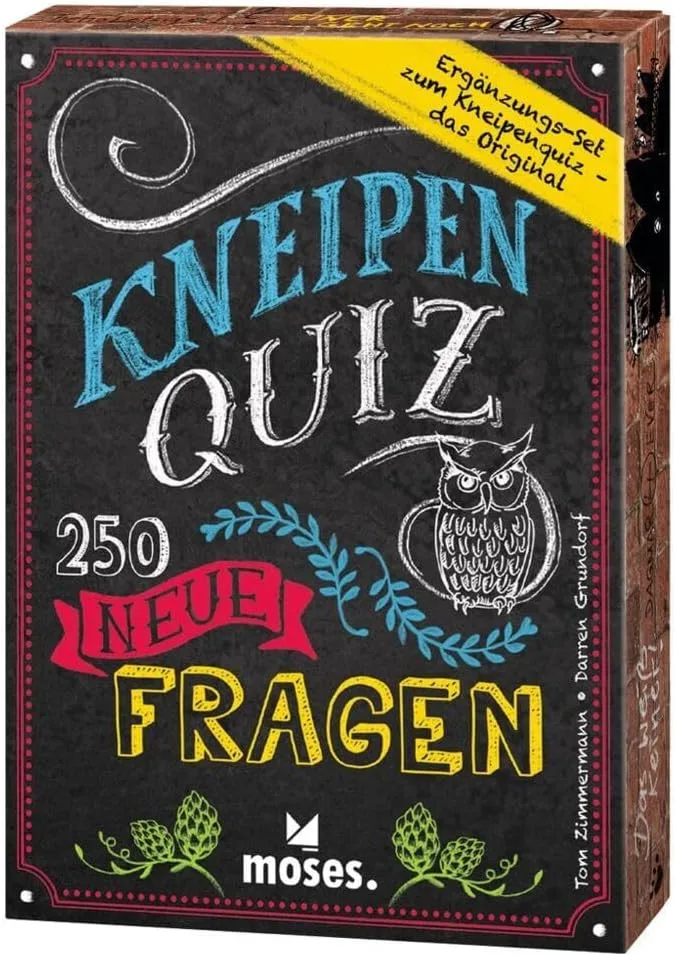 moses. Kneipenquiz – 250 neue Fragen, Pub-Quiz für einen geselligen Quizspiel-Abend, 1. Ergänzungsset mit 250 neuen Fragen, Gesellschaftsspiel für Erwachsene ab 16 Jahren