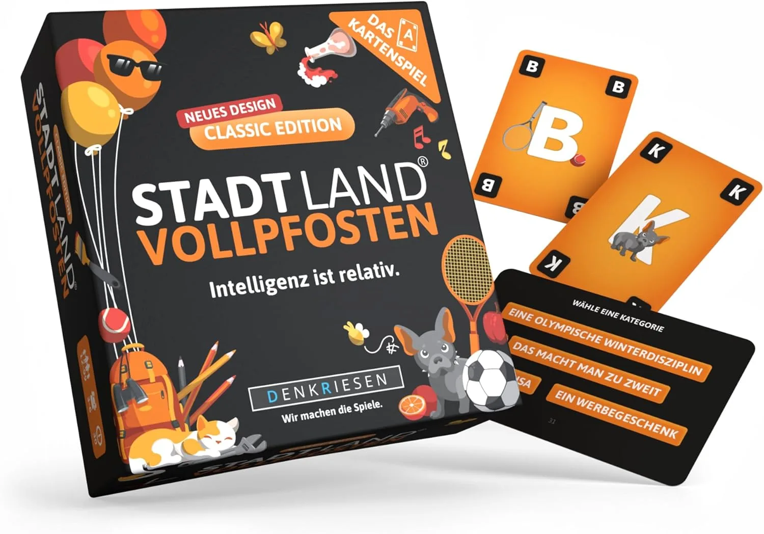 Stadt Land Vollpfosten Kartenspiel für Familien - Classic Edition | Gesellschaftsspiel für Erwachsene und Kinder ab 12 Jahren & 200 Kategorien für 3-6 Spieler | Stadt Land Fluss Reisespiel Wortspiel