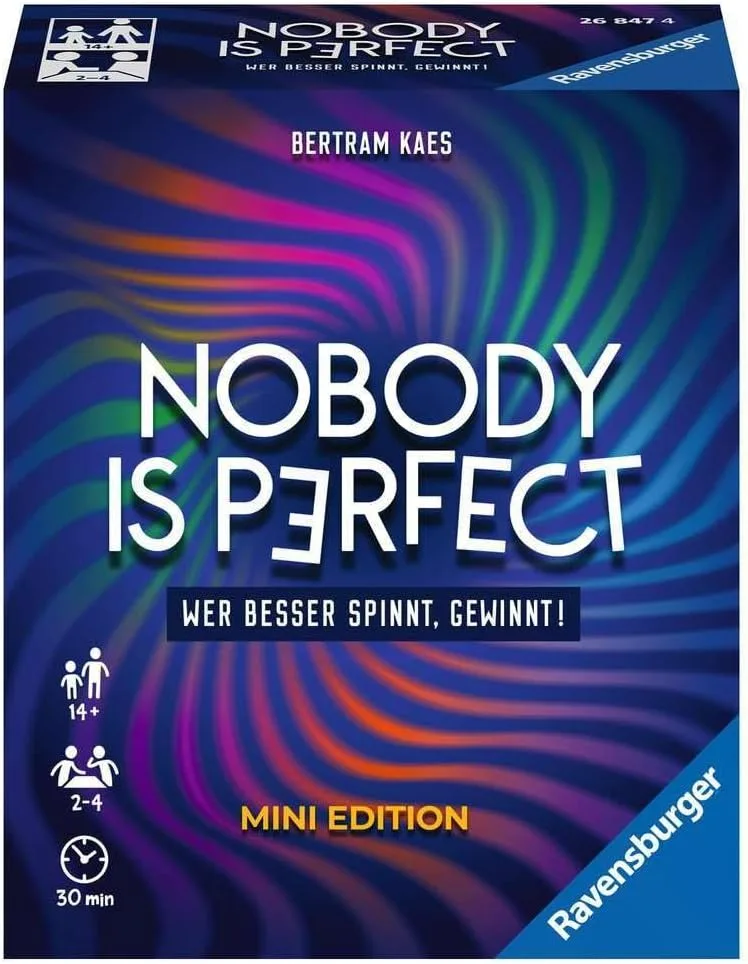 Ravensburger 26847 - Nobody is Perfect Mini Edition - Kommunikatives Kartenspiel für die ganze Familie, Spiel für Erwachsene und Jugendliche ab 14 Jahren, für 2-4 Spieler
