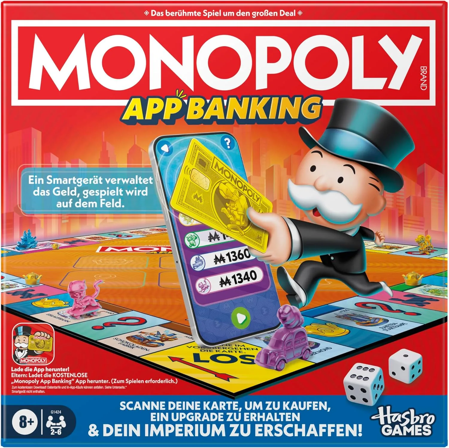 Monopoly App Banking Brettspiel - Deutsche Fassung, Moderne Version des Klassikers, elektronisches Spiel für die ganze Familie und Kinder ab 8 Jahren, für 2 bis 6 Spieler