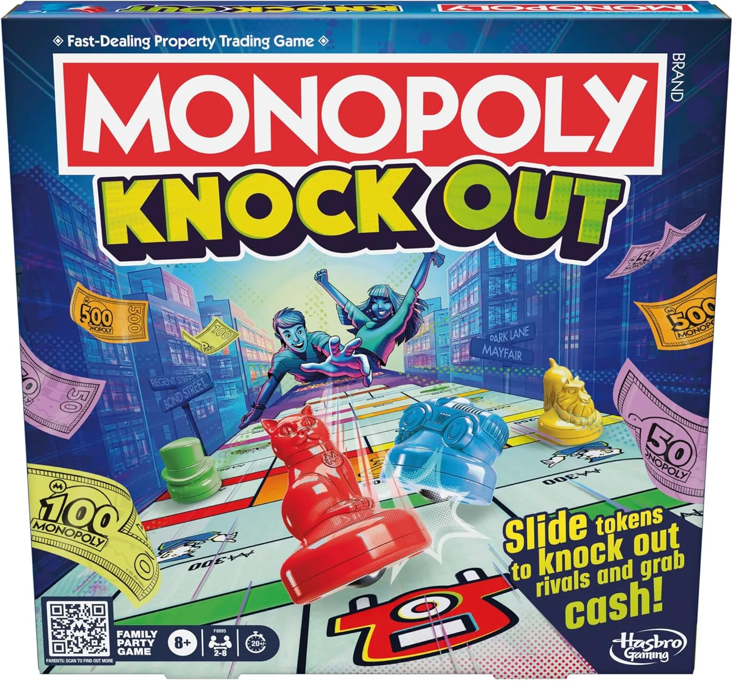 Hasbro Gaming Monopoly Knockout, Brettspiel für 2-8 Spieler, Familienspiele für Kinder und Erwachsene im Alter von 8+ Jahren