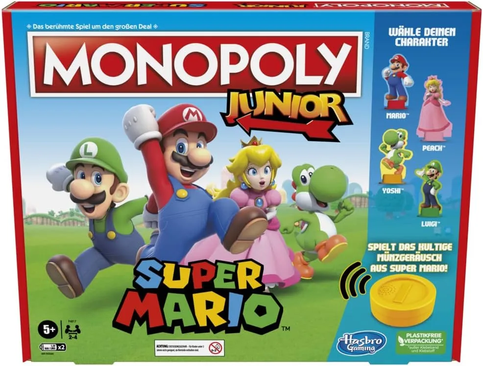 Hasbro Brettspiel Monopoly Junior Super Mario Edition für Kinder ab 5 Jahren Spielen Sie in The Mushroom Kingdom wie Mario, Peach, Yoshi oder Luigi, Multi (deutsche Version)