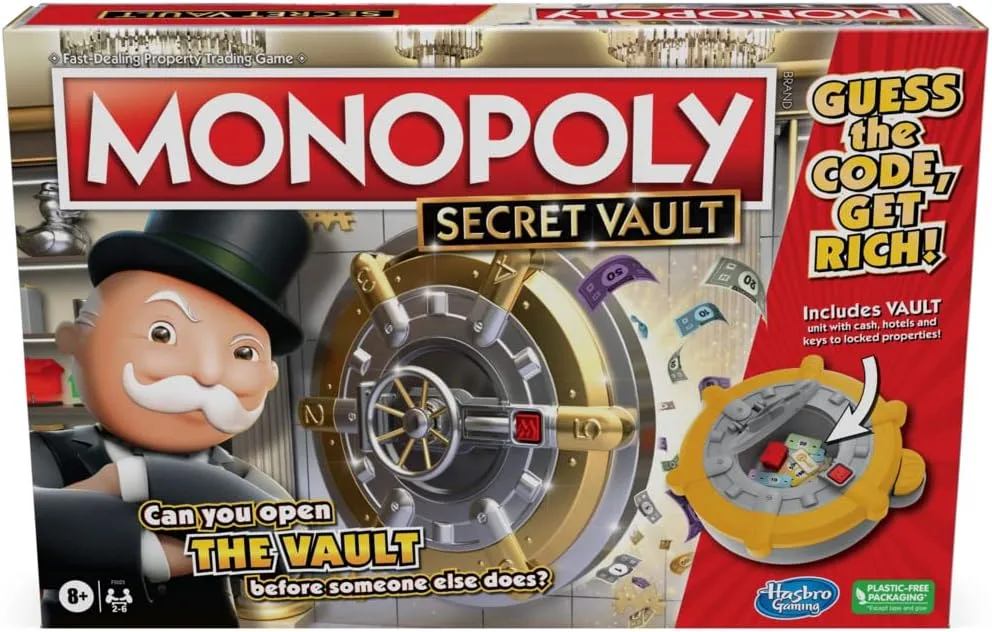 Monopoly Secret Vault Brettspiel für Kinder ab 8 Jahren, Familien-Brettspiel für 2-6 Spieler, inkl. Tresor (englische Version)
