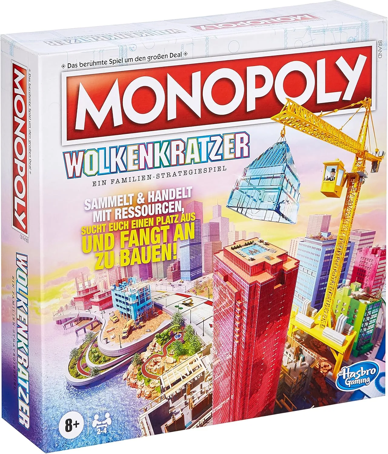 Hasbro Monopoly Wolkenkratzer Brettspiel, Strategiespiel für Familien und Kinder, abwechslungsreicher Spielablauf, ab 8 Jahren