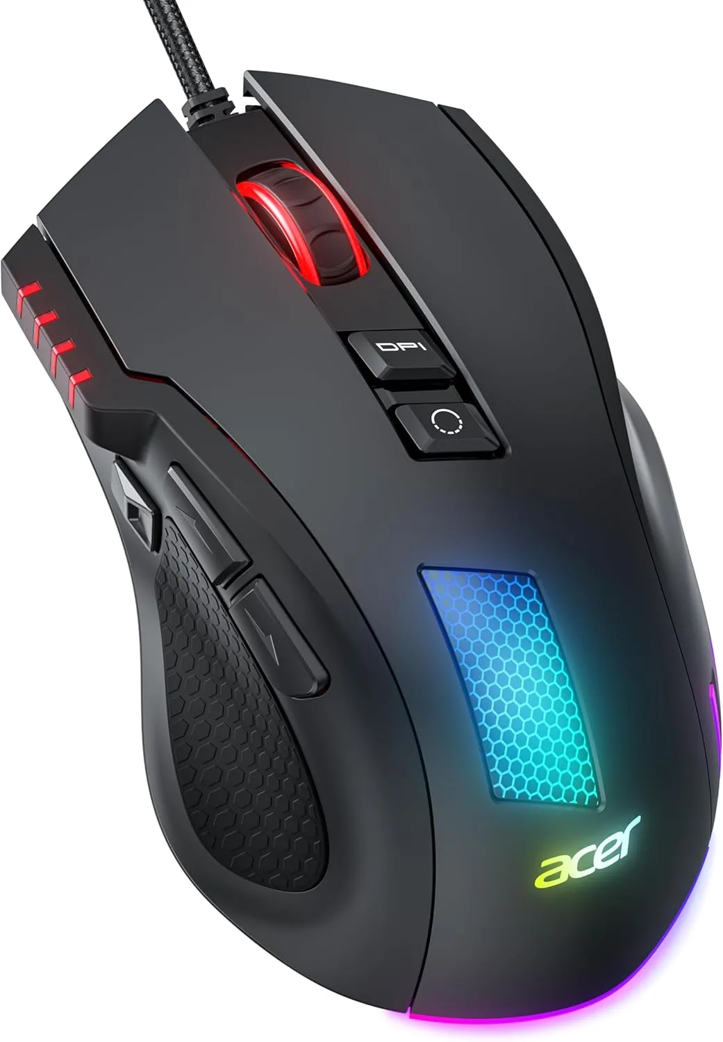 acer Gaming Maus mit Kabel 12800 DPI, Wired Computer Mouse Gaming mit Treiber, 1000Hz Abfragerate und 8 Programmierbare Tasten, Schnellfeuertaste und RGB-Leuchten, PC Maus Gaming Ideal für PC/Laptop