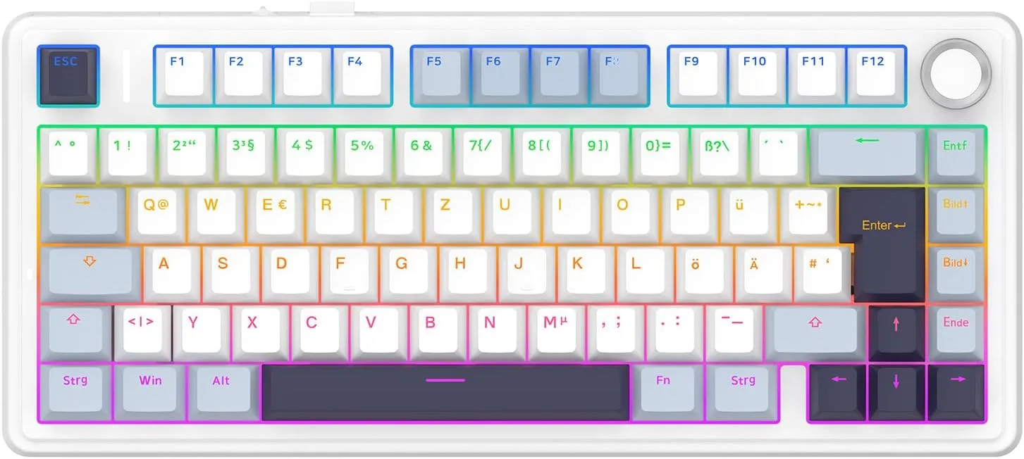 EPOMAKER x Aula F75-ISO Mechanische Tastatur Kabellos, Hot Swap Gaming-Tastatur 75% Prozent, Deutches Layout QWERTZ, Bluetooth/Wireless/USB-C, Knopf& RGB (Light Blue, LEOBOG Reaper Schalter)