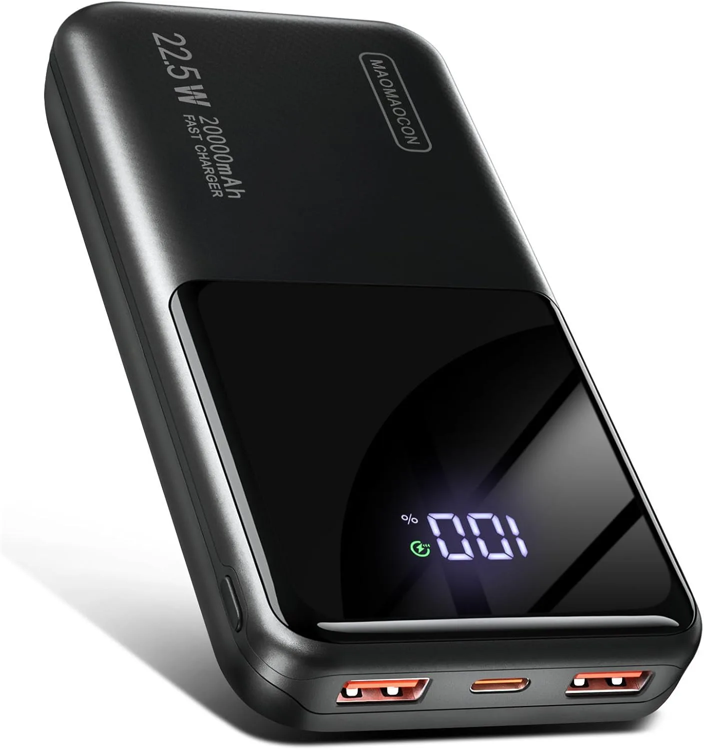 Power Bank 20000mAh 22.5W Klein Schnellladefunktion Powerbank 1 USB-C 2 USB-A Mini Externe Handyakkus LCD Display Akkupack für iPhone 17 16 15 14 13 Smartphones Travel Camping Outdoor etc (Black)