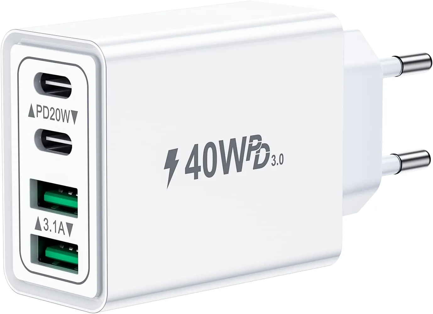 USB C Ladegerät, 40W 4-Port USBC Stecker Mehrfach Ladegerät mit PD+QC, Schnellladegerät Adapter USB-C Charger Ladestecker USB Schnellladen Netzteil für iPhone 16 15 14 13 12 11 Pro Max, Samsung,Handys