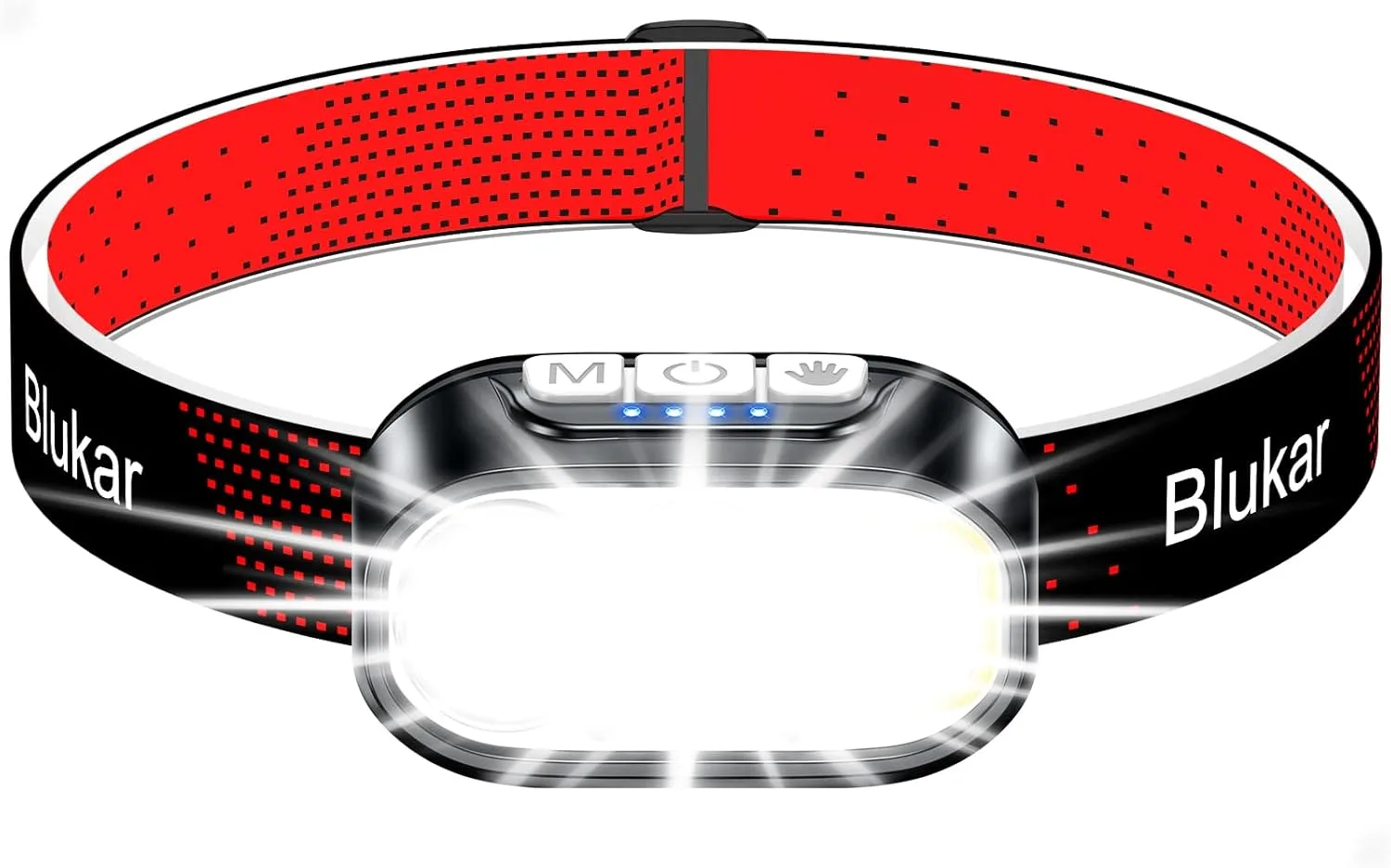 Blukar Stirnlampe LED Wiederaufladbar, 2000 Lumen Superhell Kopflampe Stirnlampe Dimmbar mit Rotlicht & Sensor, 2 Farbtemperatur und 12 Lichtmodi, Stirnleuchte mit Memory-Funktion & Batterieanzeige