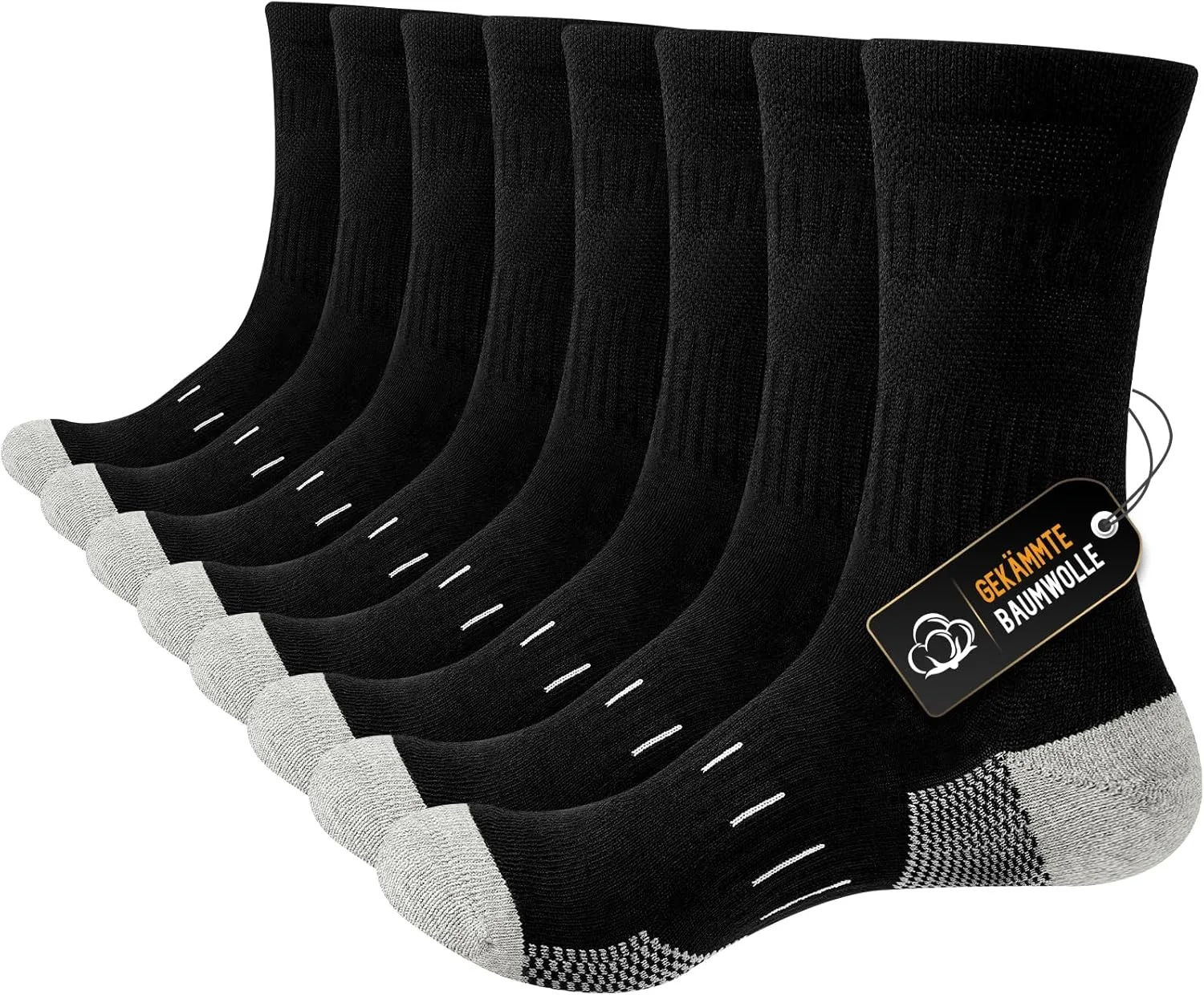 Niorasen Socken Herren, Baumwolle Herrensocken mit verstärkter Ferse und Zehe, Sportsocken mit Nahtlose Zehen, Crew Wandersocken, Arbeitssocken, Tennissocken, Laufsocken, 4 Paar