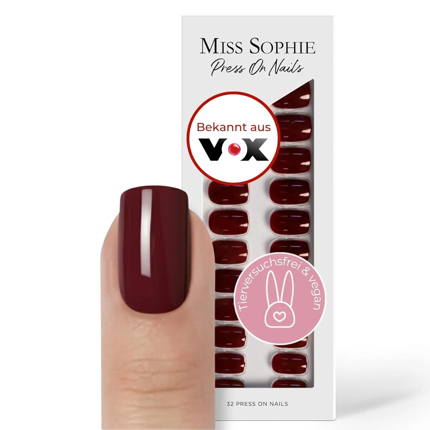 Original Miss Sophie Press On Nails | 32 Stück | Burgundy | Short Square | Für Fingernägel