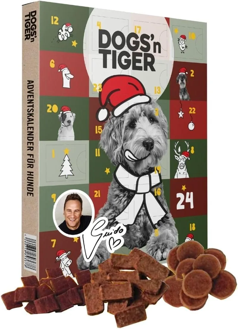Dogs'n Tiger - Guido Maria Kretschmer Hunde Adventskalender 2025, Adventskalender für Hunde – Natürliche & hochwertige Snacks aus 85% Fleisch hinter jedem Türchen, ohne Zucker & Getreide