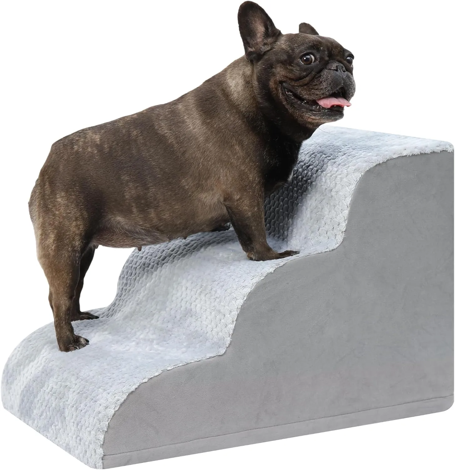 KSIIA Hundetreppe 3 Stufen, 40cm Hoch Haustiertreppe Hundetreppe für Kleine Hunde, Katzentreppe Hunderampe mit Waschbar Bezug für Bett, Couch, Sofa und Auto, 40x57x40cm, Grau
