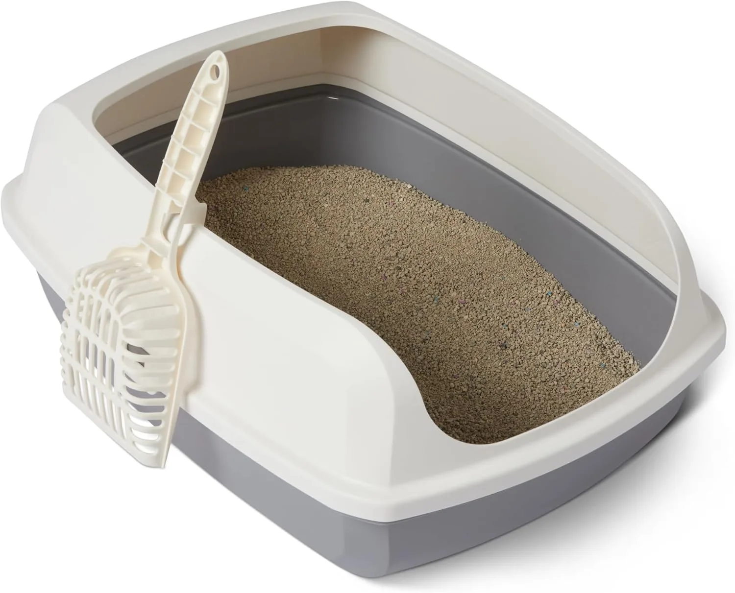 Amazon Basics – Katzentoilette, hoch, offen, Weiß/Grau, 51x38x20cm