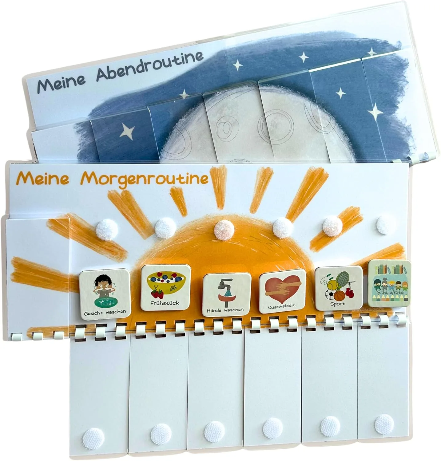 MEGA Routineplaner Set Kinder – 45 robuste Symbolkarten mit Klettpunkten zum Umklappen | Handmade & laminiert | Tagesplaner, Aufgabenplaner & Belohnungstafel für Morgen- & Abendroutine