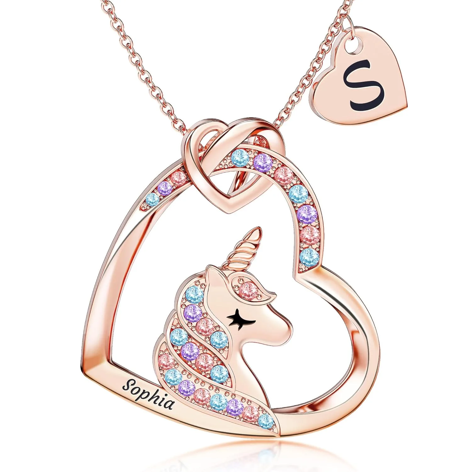 Easycosy Einhorn Geschenke für Mädchen, personalisierte Einhorn-Kette mit Namen & Initialen 18K/24K Vergoldet, Kinder Kette Schmuck als Weihnachtsgeschenke für Mädchen Tochter 6 7 8-12 Jahre