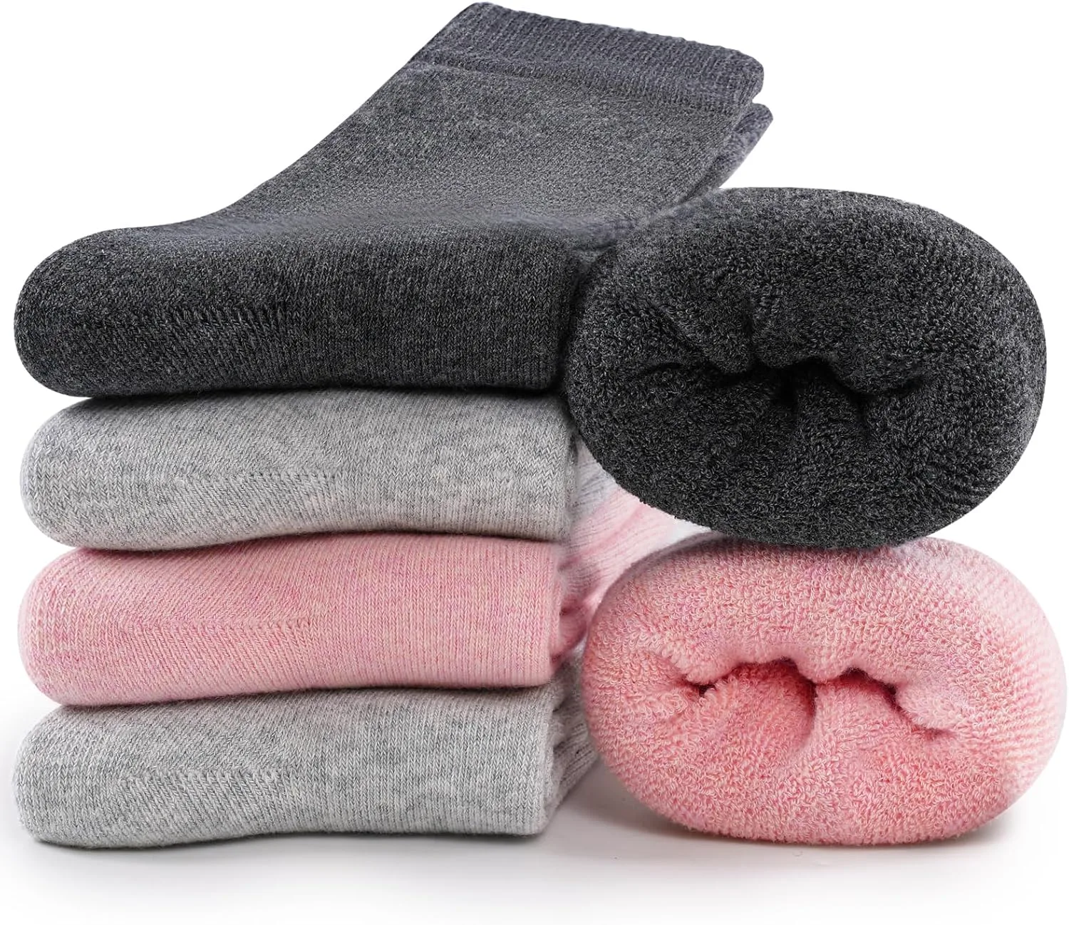 inaWarm Thermosocken Damen Winter, Frottee Baumwollsocken, Dicke Warme Crew Socken für Zuhause & Outdoor, 6 Paar, 35-38 39-42, Einfarbig & Gestreift