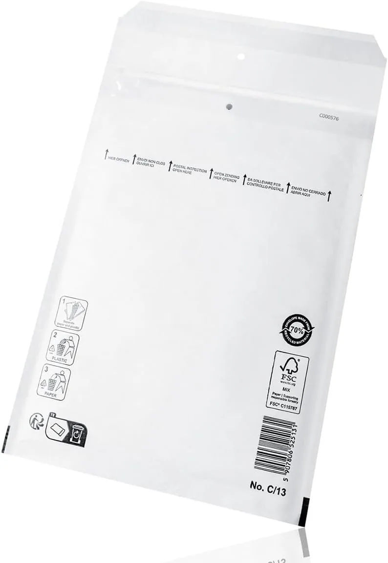 Switory 25stk Luftpolsterumschläge Polsterumschlag Versandtaschen C3(170 x 225 mm) 13/C, Weiß Luftpolstertaschen geeignet für DIN A5 / C6+, Versandverpackung mit Selbstklebeverschluss