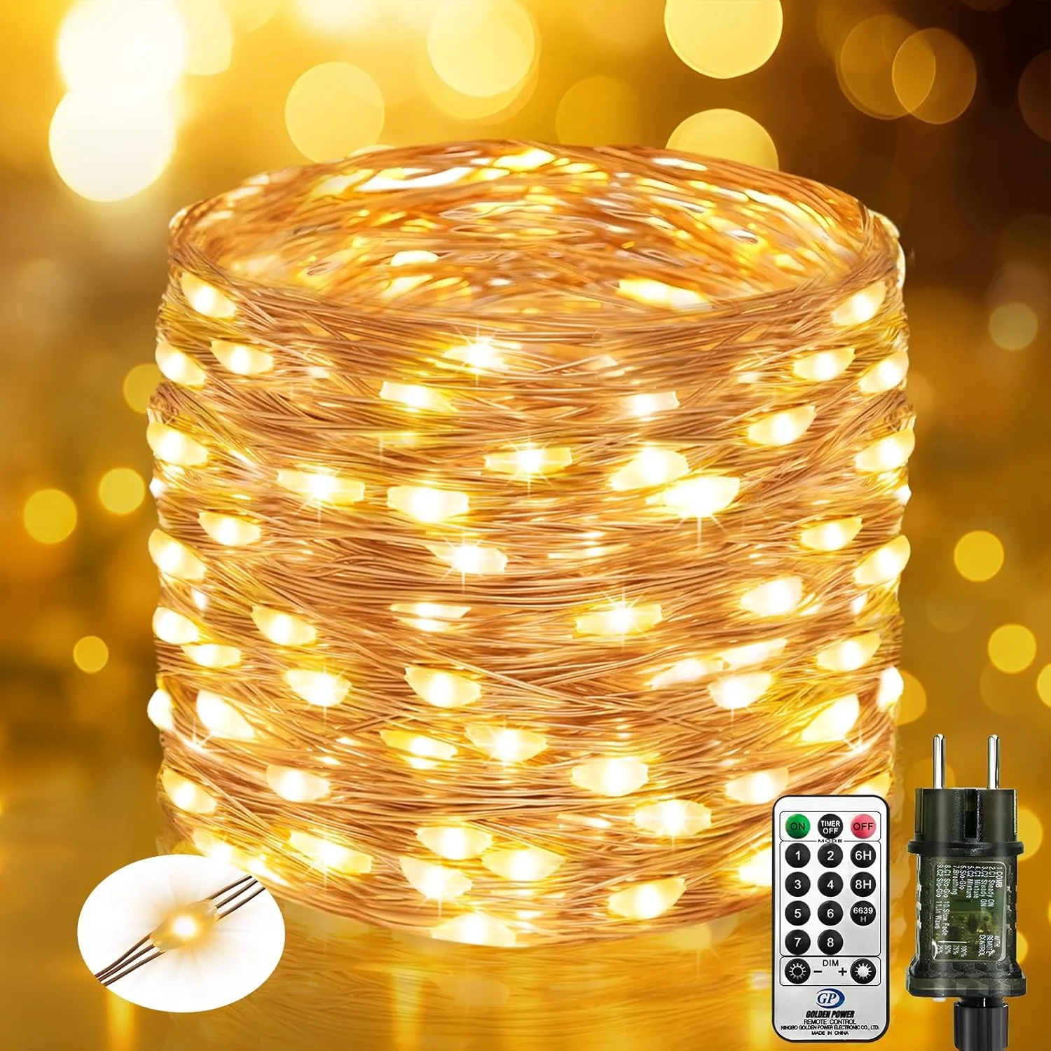btfarm 10M 100 LED Lichterkette Innen mit Stecker Fernbedienung, Lichterketten Außen Strom aus Kupferdraht mit Timer 8 Modi Wasserdicht für Weihnachten Zimmer Party Hochzeit Garten Deko, Warmweiß