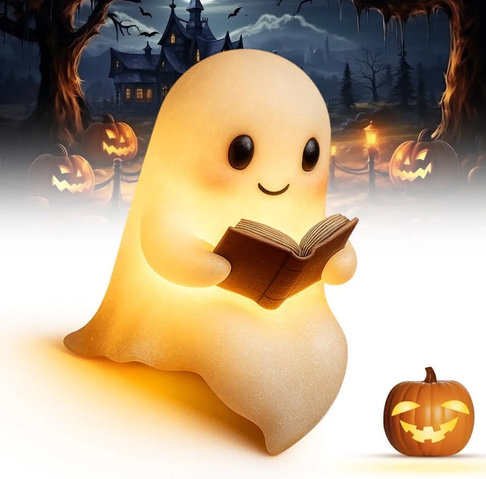 Niedliche Geister-Leselampe 2026, Ghost Reading Book Lamp, 3D Halloween Geist Lampe, Halloween-Dekoration für Leser und Buchliebhaber