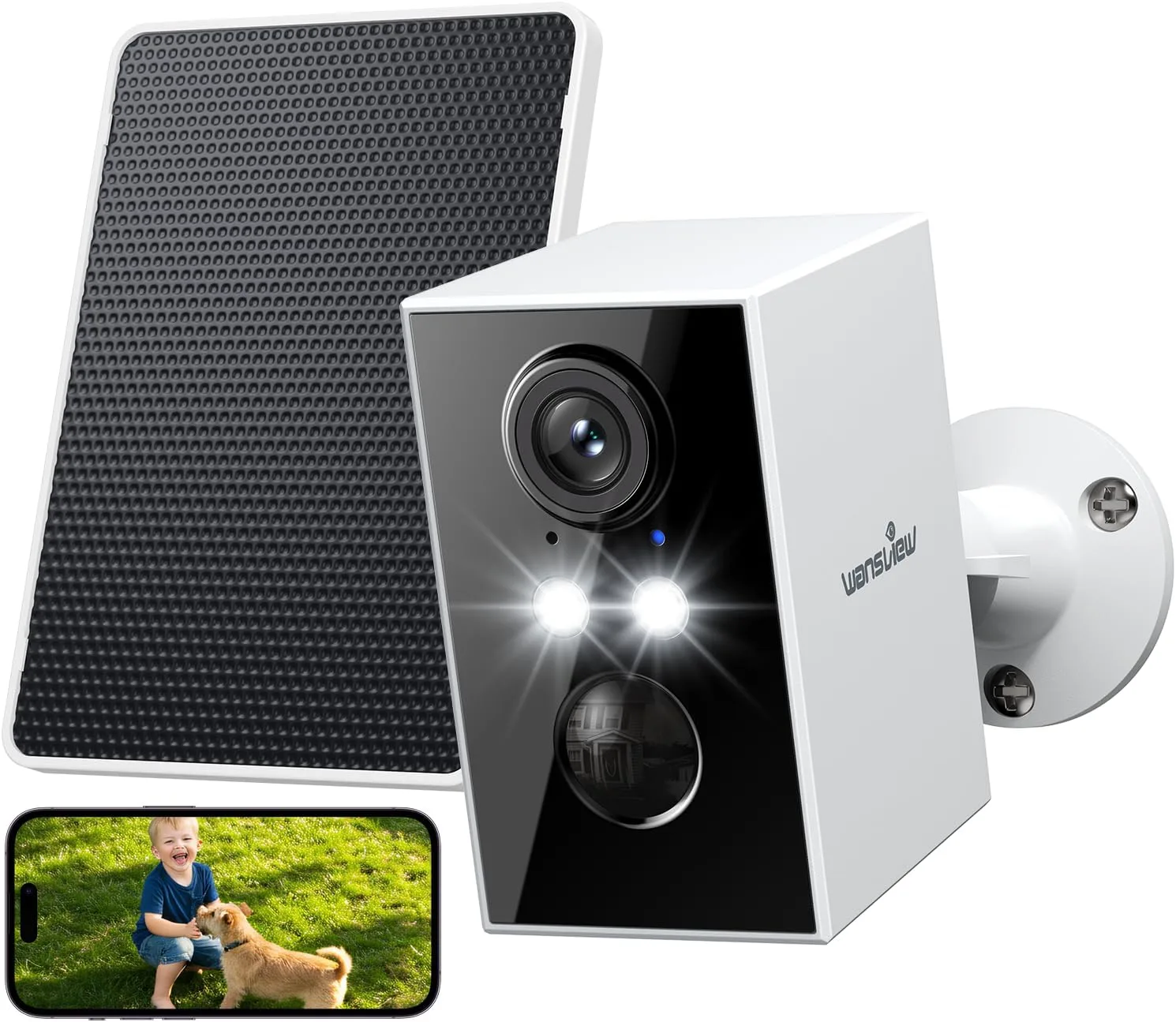 wansview Überwachungskamera Aussen Solar Akku - 2K Kamera Überwachung Aussenkamera WLAN Kabellos Akku mit Solarpanel, WiFi Camera Outdoor, Farbnachtsicht, PIR Bewegungserkennung, 2-Wege-Audio, IP65