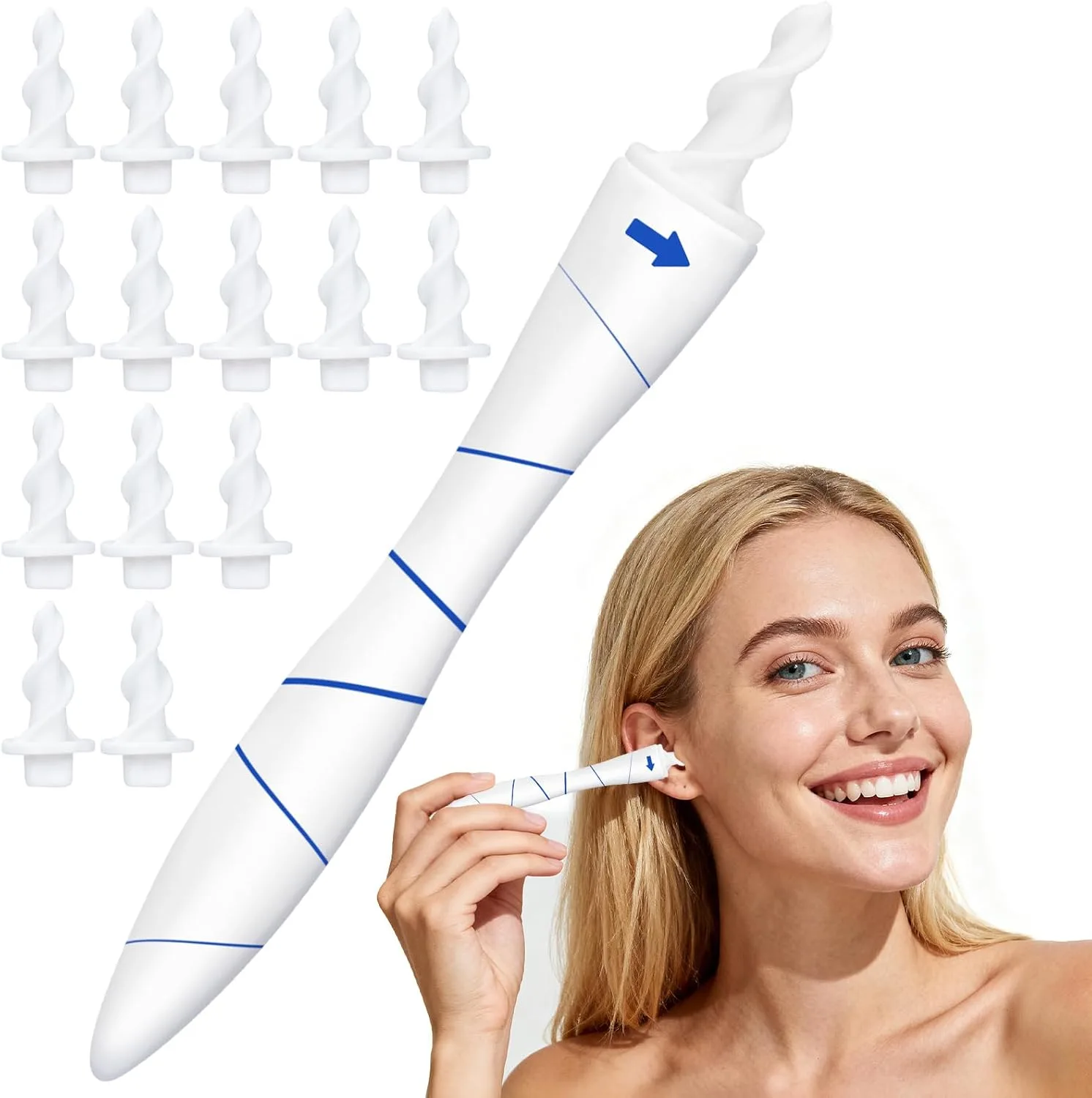 Ohrenschmalz Entferner - Ohrenreiniger, Ear cleaner, 360°Spirale Silikon Ohr Reinigung Kit Mit 16 Sicheres Ersatzköpfen, Sicheres und Weiches Ohren Reinigung für Kinder Erwachsene und Alle Familien