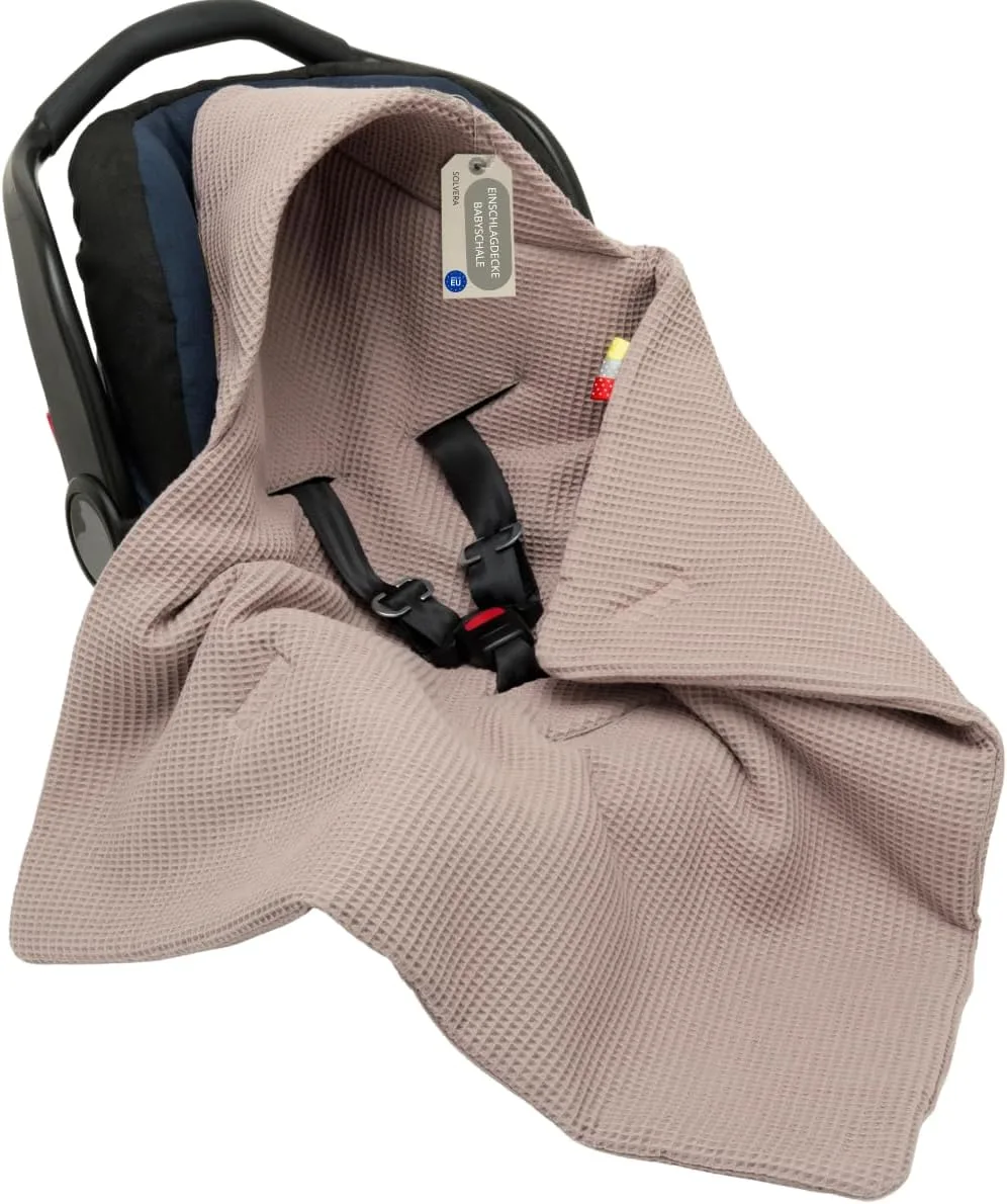 Einschlagdecke Babyschale aus Waffelstoff für Neugeborenen und Kleinkinder Herbst Winter Baumwolle Baby Decke Kuscheldecke Für Autositx Kinderwagen Buggys z.B. Maxi Cosi 3 Punkt Gurt (Beige)