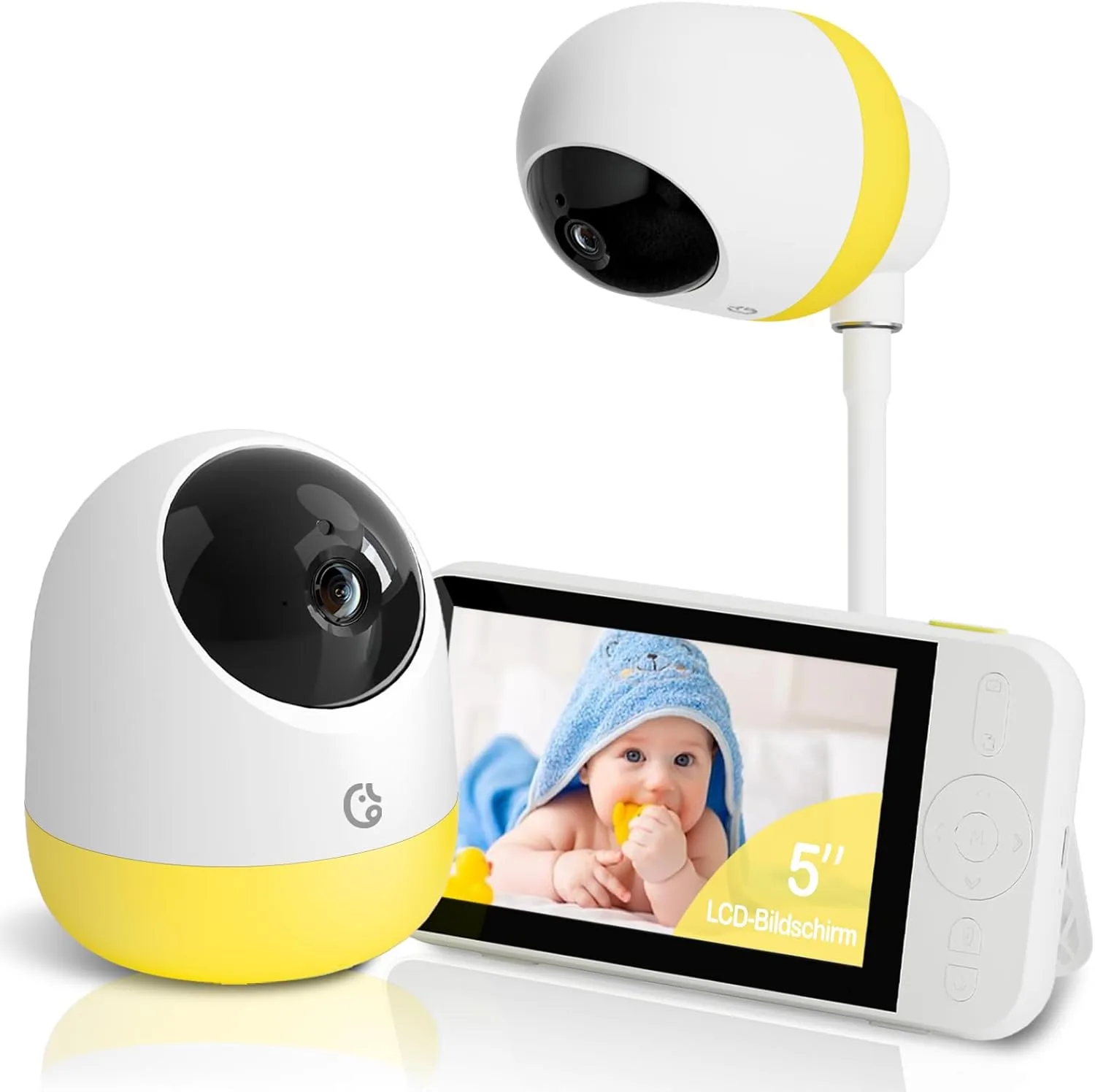 Ellie Babyphone mit Kamera ohne WLAN,2K UHD 5-Zoll-IPS-Display, 6000mAh-Akku,Baby Monitor mit Ferngesteuerter Pan-Tilt 5X Zoom,2-Wege-Audio,Nachtsicht,virtueller Zaun, 305m Reichweite