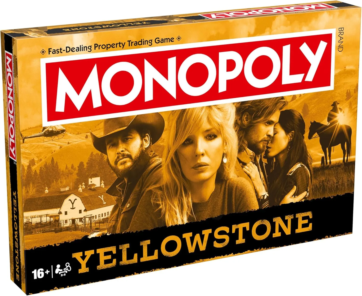 Winning Moves Yellowstone Monopoly-Brettspiel, Advance to Dutton Ranch Main House, Summer Camp and trade your way to success, great gift for ages 16 plus