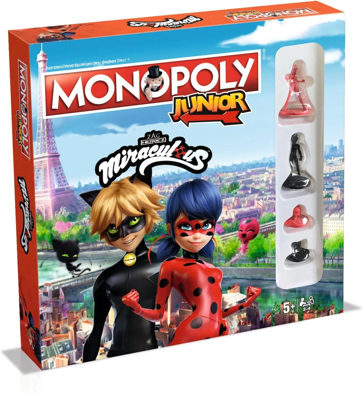 Winning Moves Monopoly Junior Miraculous (Lady Bug) Edition - Familienspiele Strategie Brettspiele Monopoly Miraculous Junior - Brettspiel für Kinder - 2+ Spieler ab 5+ Jahren - Deutsch