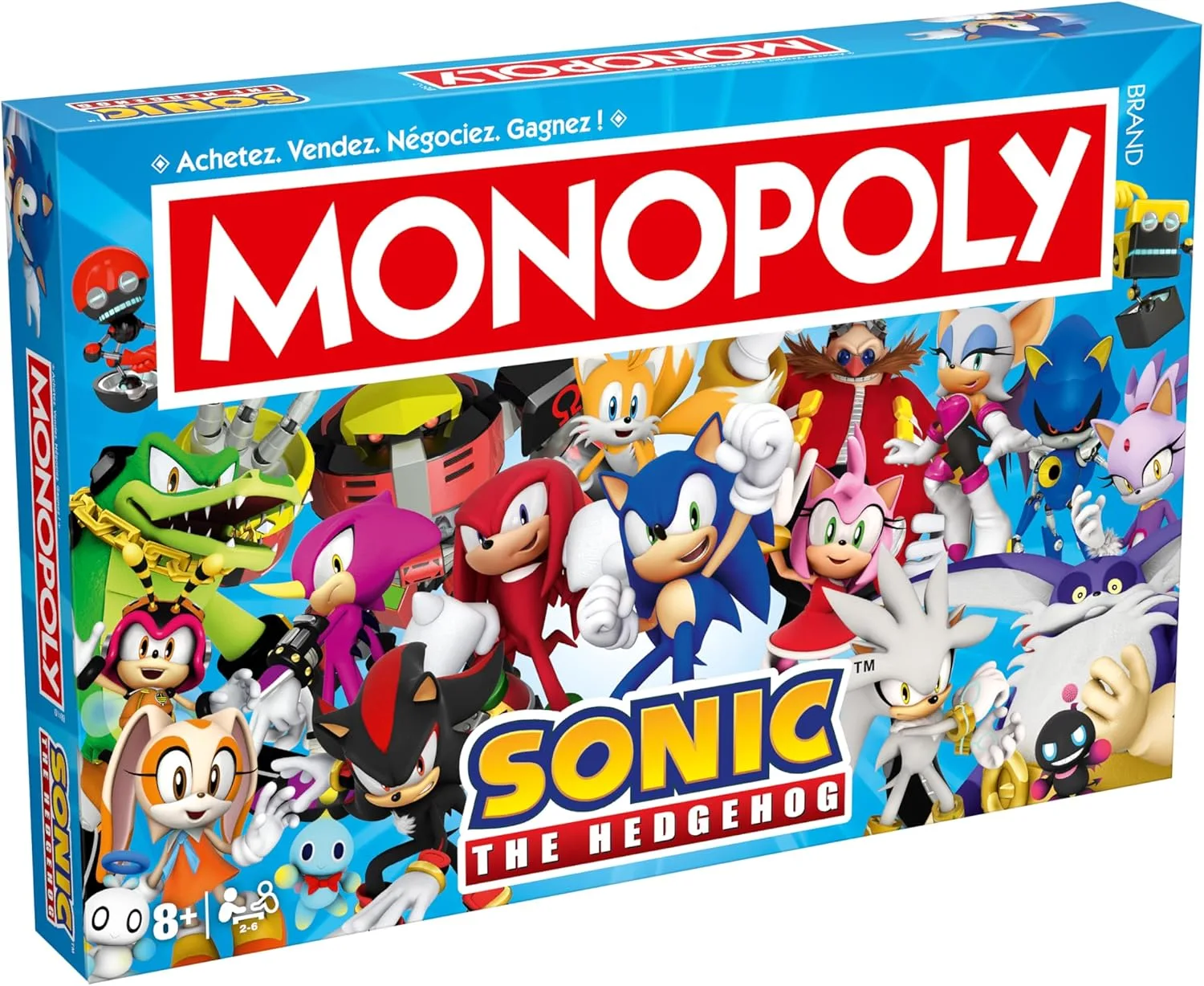 Winning Moves Monopoly Sonic auf Französisch – Brettspiel 8 und mehr – Gesellschaftsspiel für 2 bis 6 Spieler – Gesellschaftsspiele für Familien in Französisch, Blau