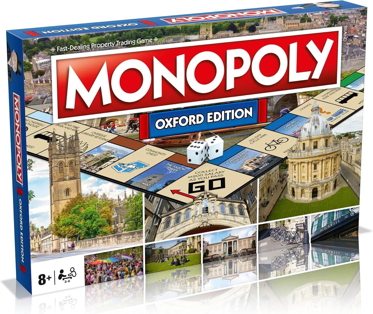 Winning Moves Oxford Monopoly Brettspiel, Gehen Sie auf dem Brett voran und handeln Sie Sich zum Erfolg, Geschenk für Kinder ab 8 Jahren