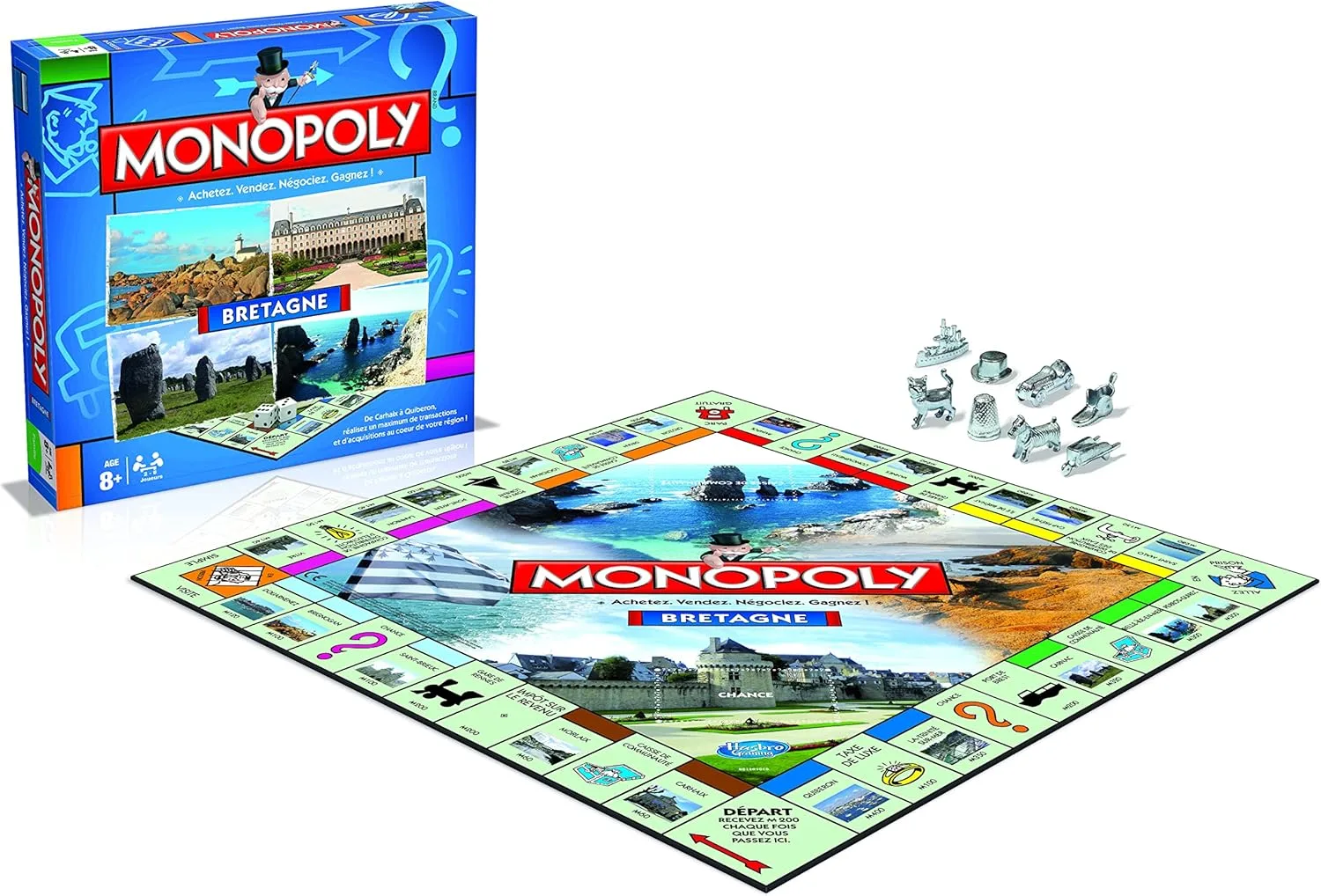 Winning Moves - Monopoly Bretagne – Gesellschaftsspiel – Brettspiel – Edition Städte und Regionen – 2 bis 6 Spieler – französische Version