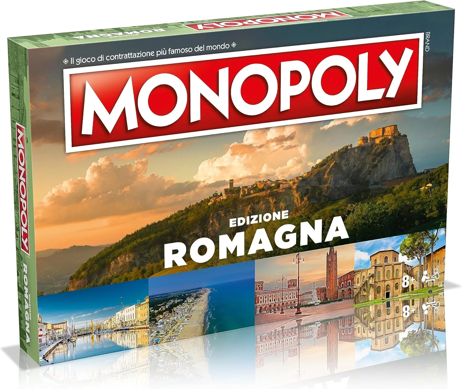 Winning Moves Monopoly Die schönsten Dörfer Italiens Romagna, Brettspiel, italienische Ausgabe, Familienspiel, ab 8 Jahren