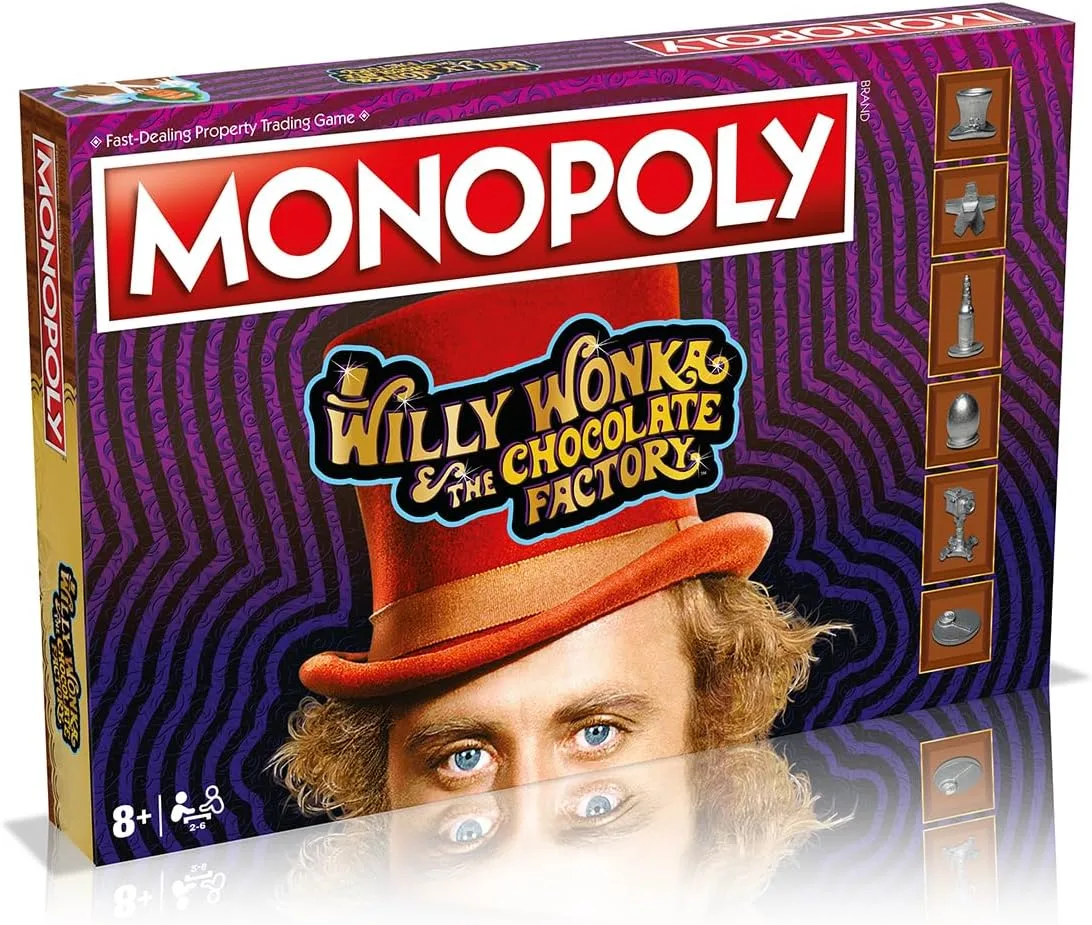 Winning Moves Willy Wonka und das Monopoly Gesellschaftsspiel der Schokoladenfabrik, gehen Sie zu Slugworth, Charlie Bucket und Furnace und ändern Sie Ihren Weg zum Erfolg, tolles Geschenk für