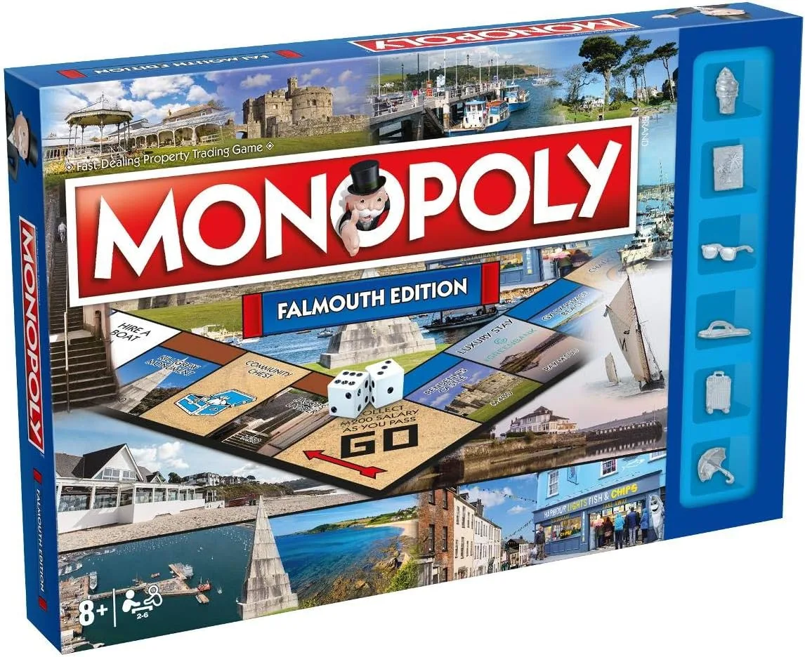 Winning Moves Falmouth Monopoly-Brettspiel, Advance to Falmouth Town Football Club, Prince of Wales Pier and The Princess Pavilion and Trade Your Way to Success, Gift and Toy for Ages 8 Plus