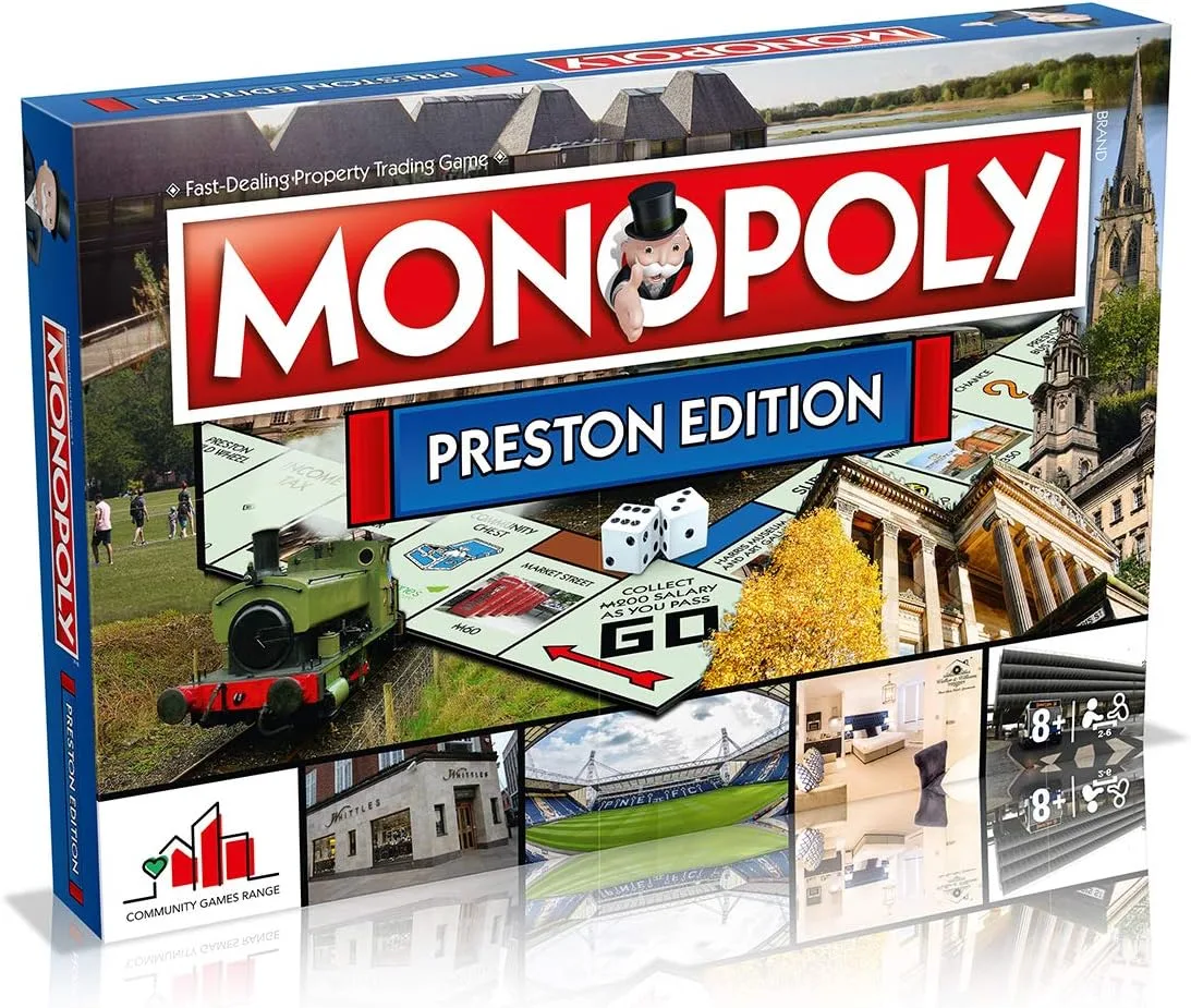 Winning Moves Preston Monopoly-Brettspiel, Advance to Harris Museum and Art Gallery, Royal Preston Hospital oder Deepdale und tauschen Sie Ihren Weg zum Erfolg, 2–6 Spieler sind EIN tolles Geschenk