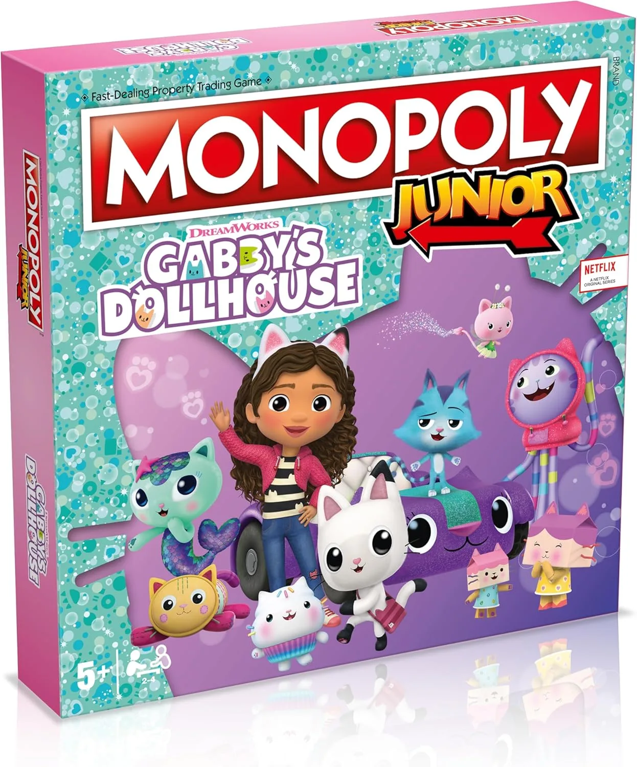 Winning Moves Gabby's Dollhouse Monopoly Junior Brettspiel, Panda Paws, Kirry Fairy, Baby Box, DJ Katzenminze und tauschen Sie Ihren Weg zum Erfolg, tolles Geschenk für Kinder ab 6 Jahren