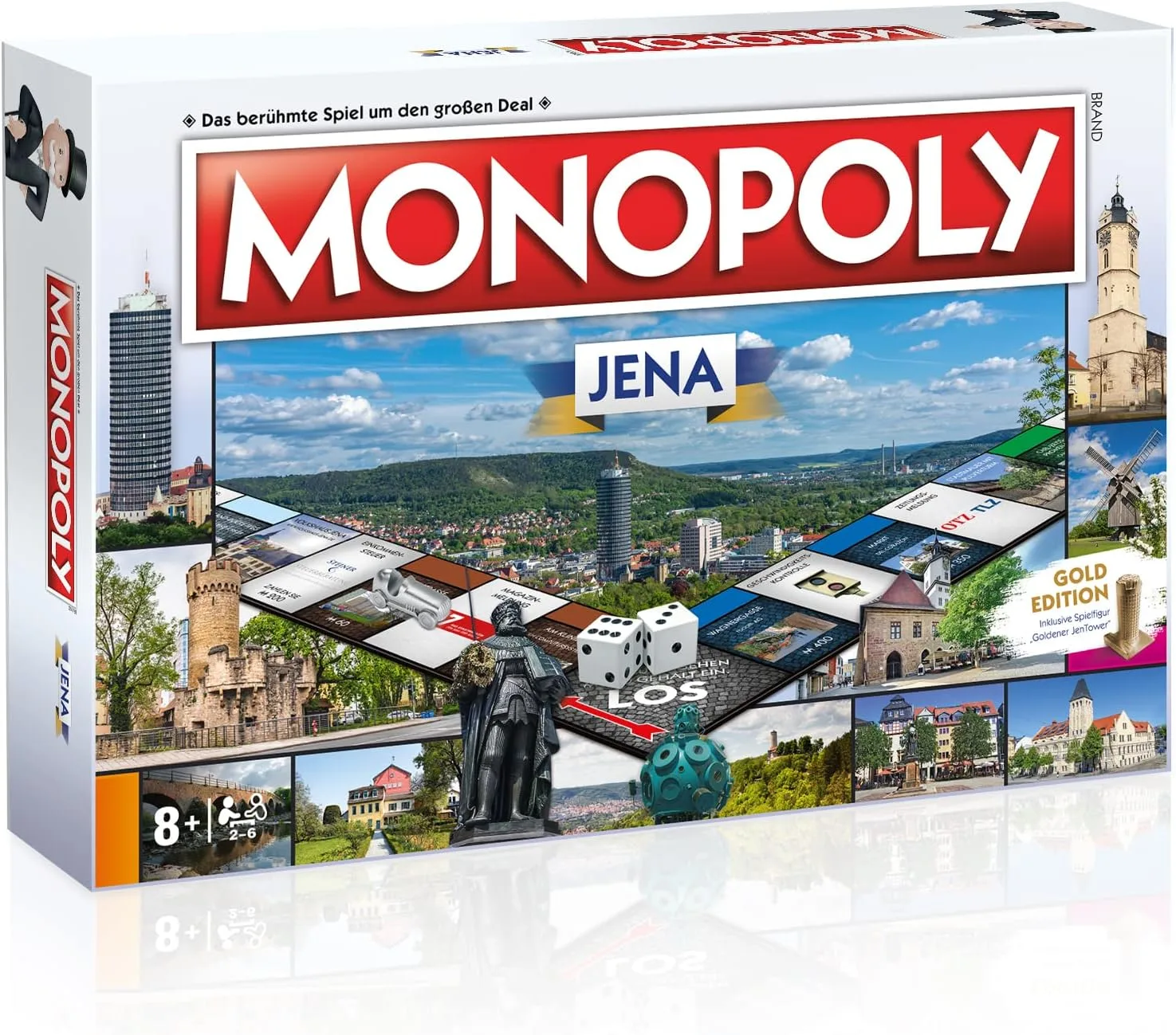 Monopoly JENA – Städte-Edition Brettspiel mit Jentower, Wagnergasse & Fuchsturm – Familienspiel & Souvenir für JENA-Fans – Geschenkidee für Studierende & Sammler – ab 8 Jahren