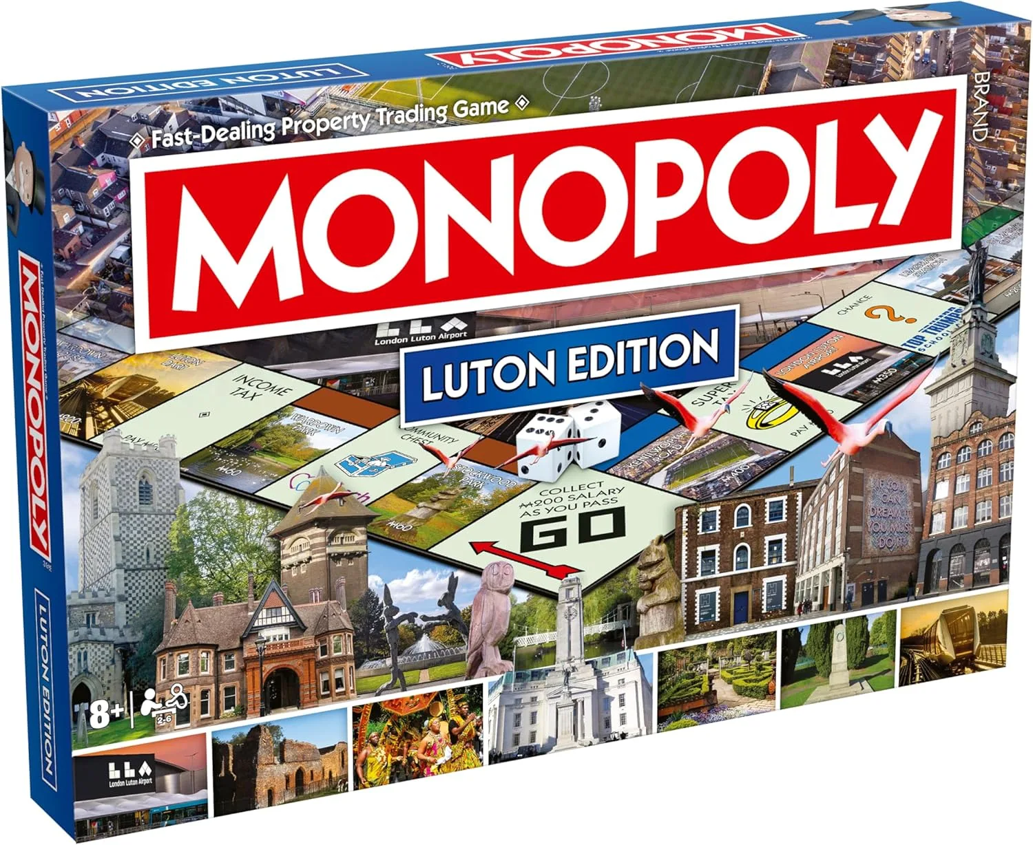 Winning Moves Luton Monopoly Brettspiel, Gehen Sie auf dem Brett voran und handeln Sie Sich zum Erfolg, Geschenk für Kinder ab 8 Jahren