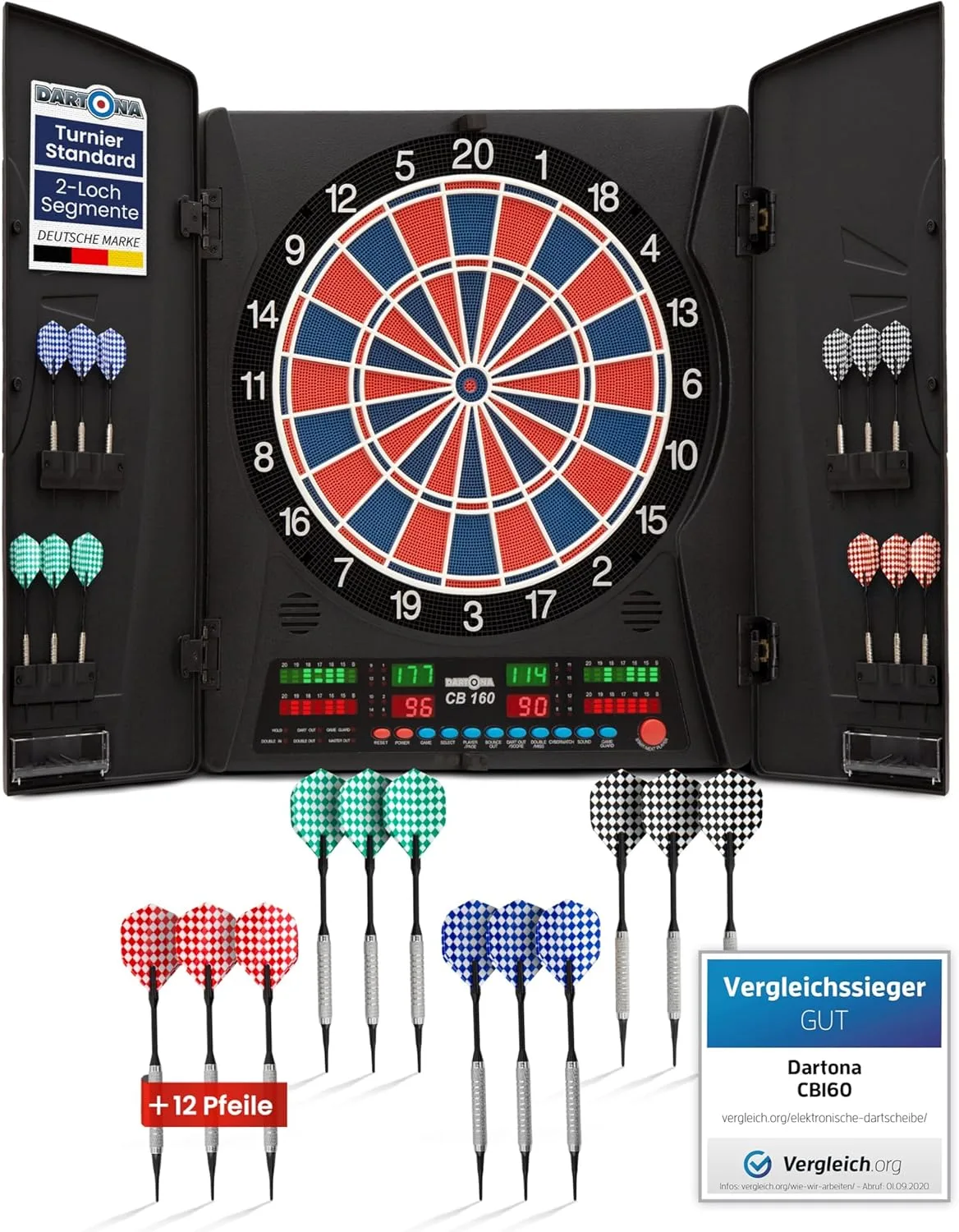 Elektronische Dartscheibe Dartona CB160 Cabinett | Offizielle Turniergröße | Dartscheibe elektronisch | Turnierscheibe mit 33 Spielen und über 160 Varianten