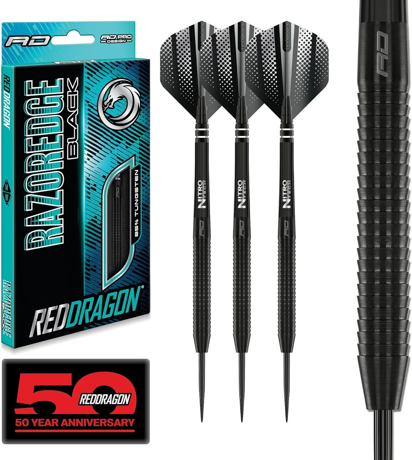 RED DRAGON Razor Edge Black Dartpfeile Tungsten Profi Steel Darts mit Flights und Schäfte