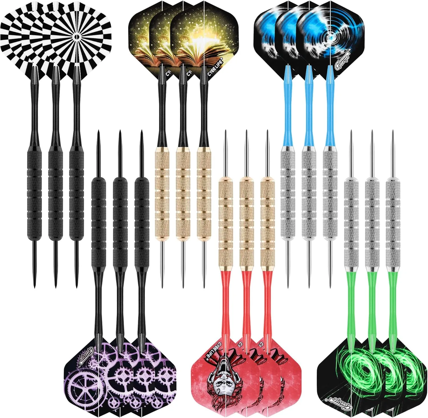 CyeeLife Dartpfeile mit Metallspitze,18 Stück Profi Steeldarts,Steel Darts Set mit Schaft und Flights,für Anfänger Und Hobbyisten
