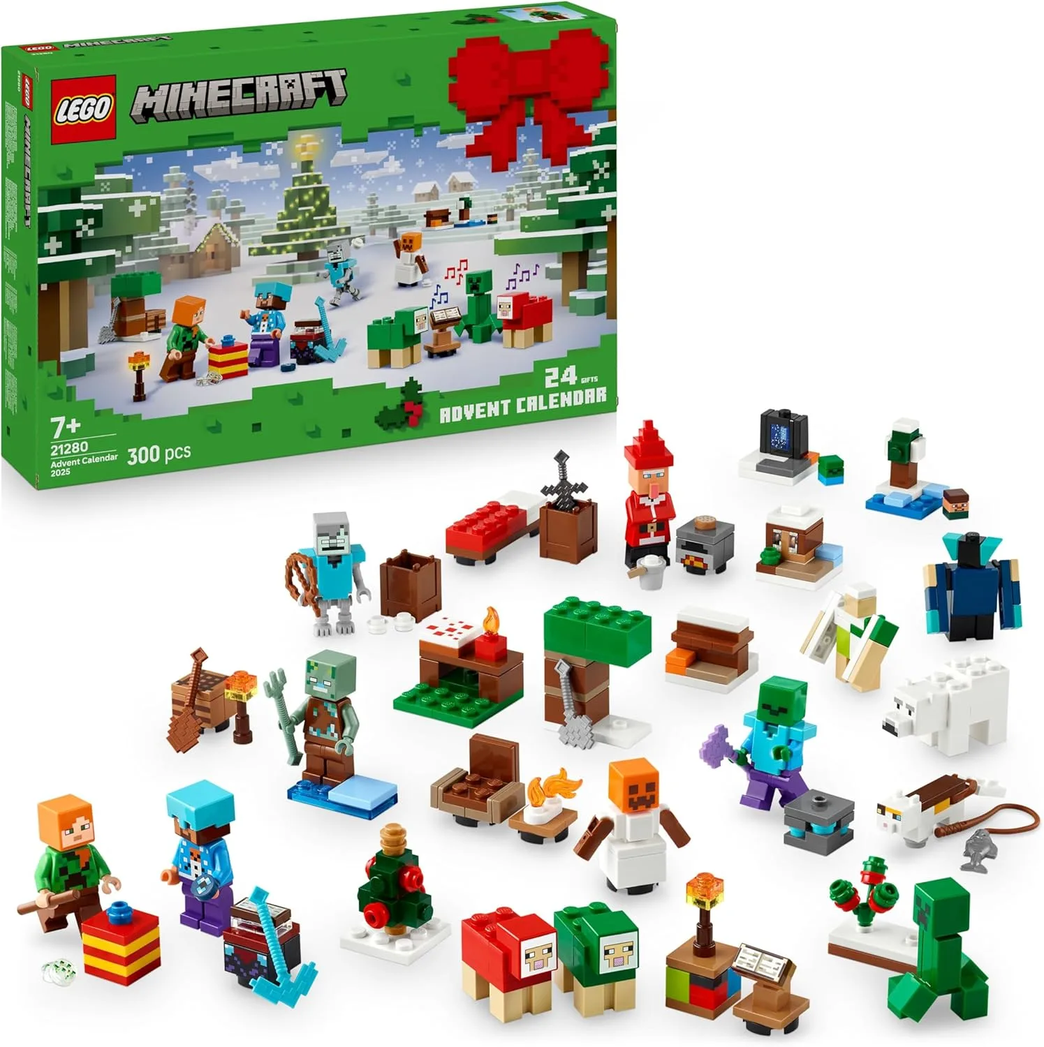LEGO Minecraft Adventskalender 2025 - Weihnachten Spielzeug für Jungen & Mädchen ab 7 Jahren - 24 Überraschungen inkl. Minifiguren & Mini-Modellen - Kinder Spielset - Gaming Geschenk zum Advent 21280